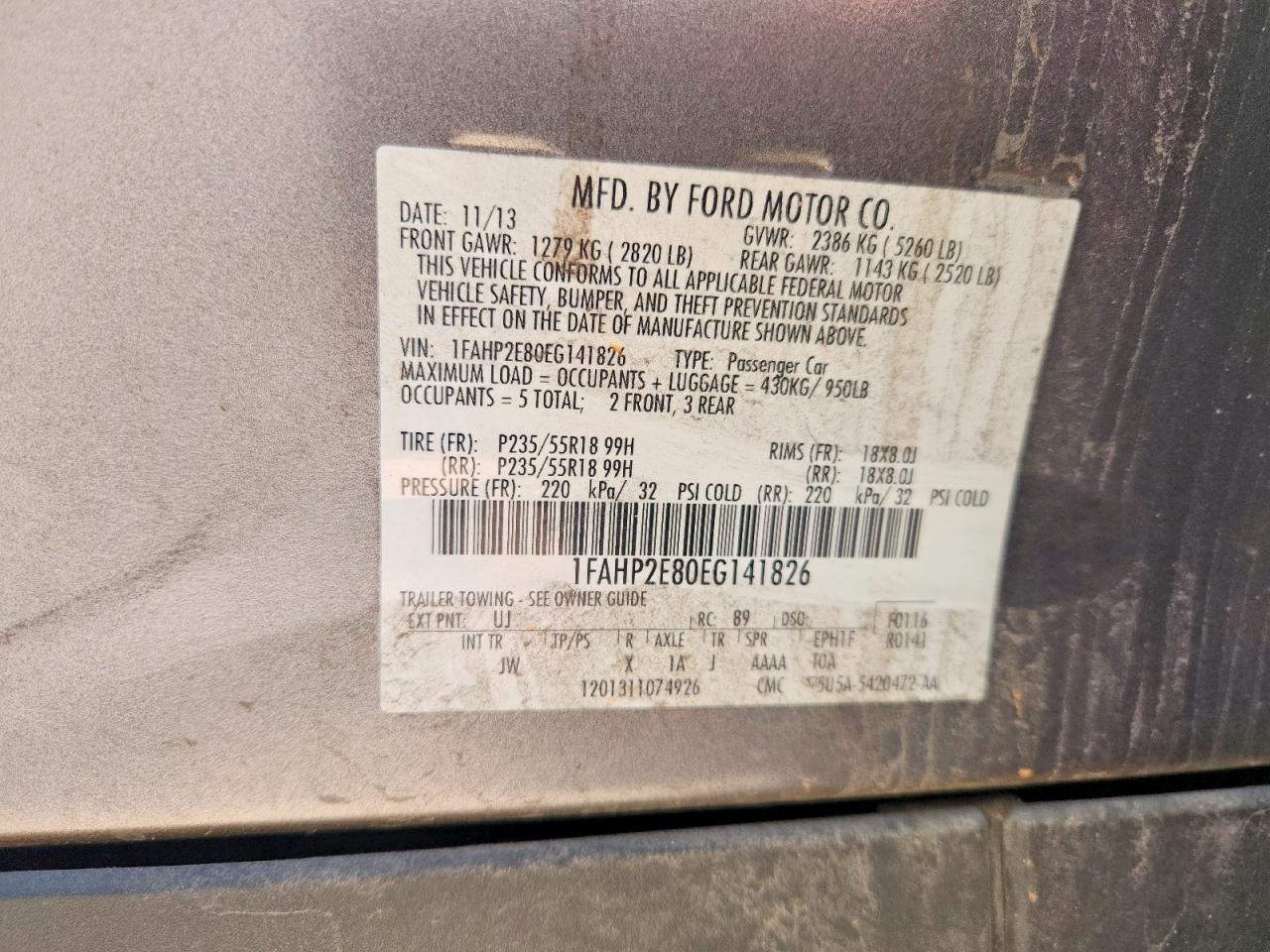 2014 Ford Taurus Sel Charcoal vin: 1FAHP2E80EG141826