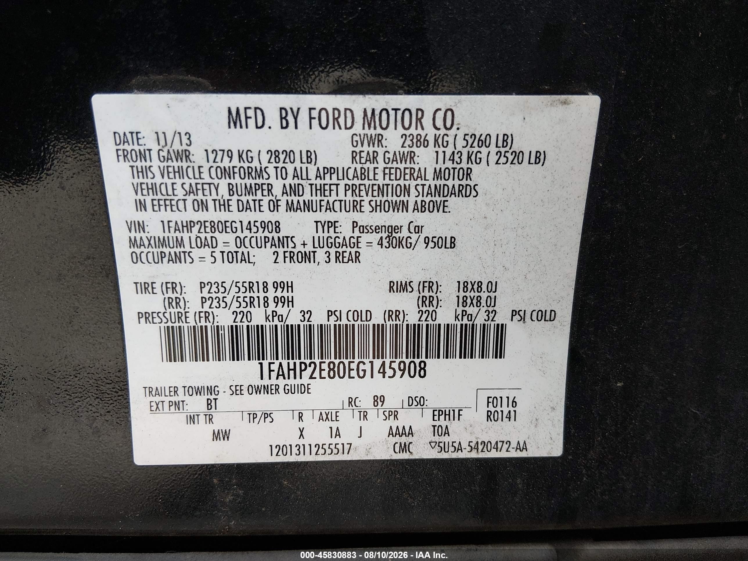 2014 Ford Taurus Sel Black vin: 1FAHP2E80EG145908