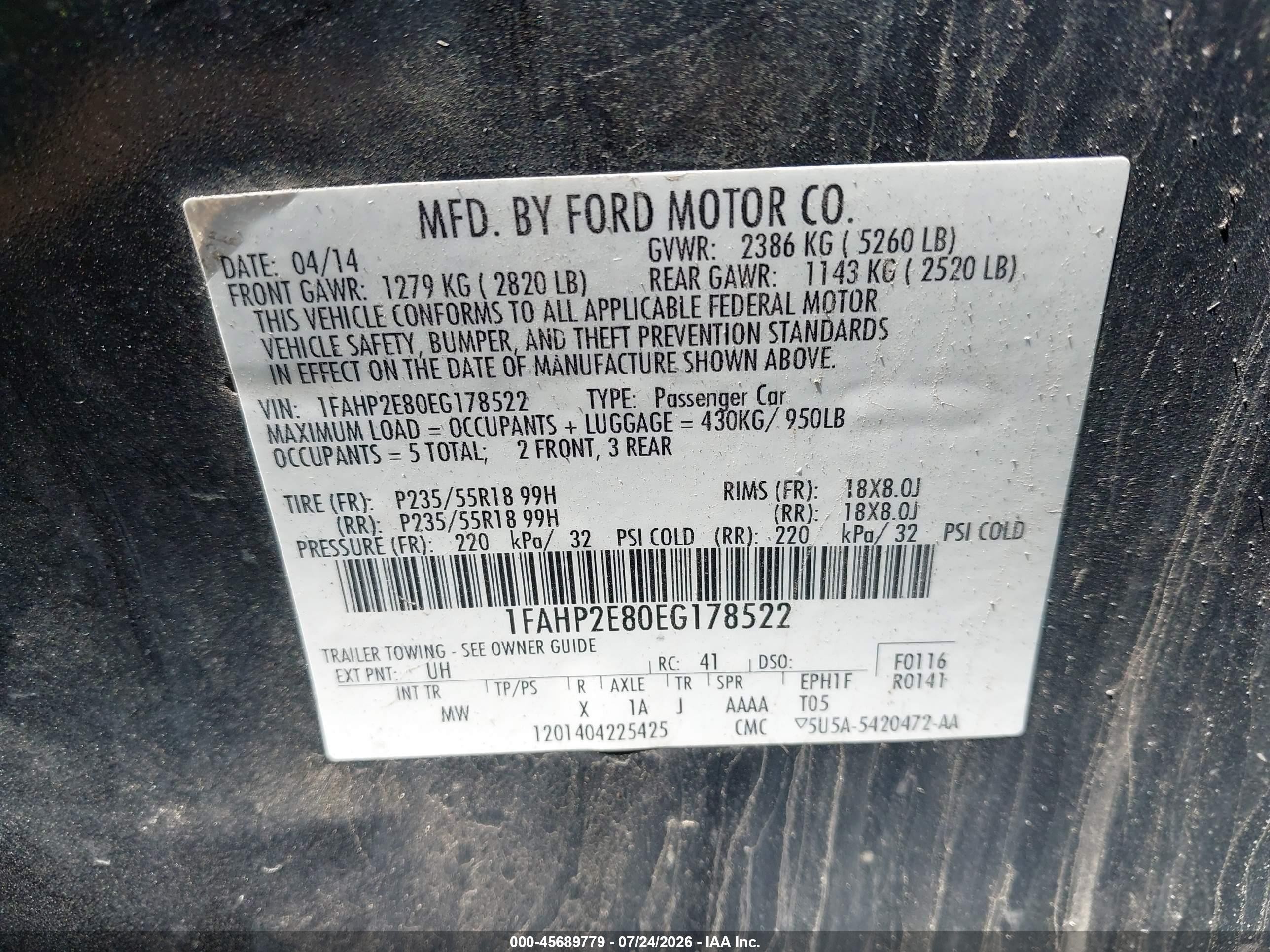 2014 Ford Taurus Sel Black vin: 1FAHP2E80EG178522