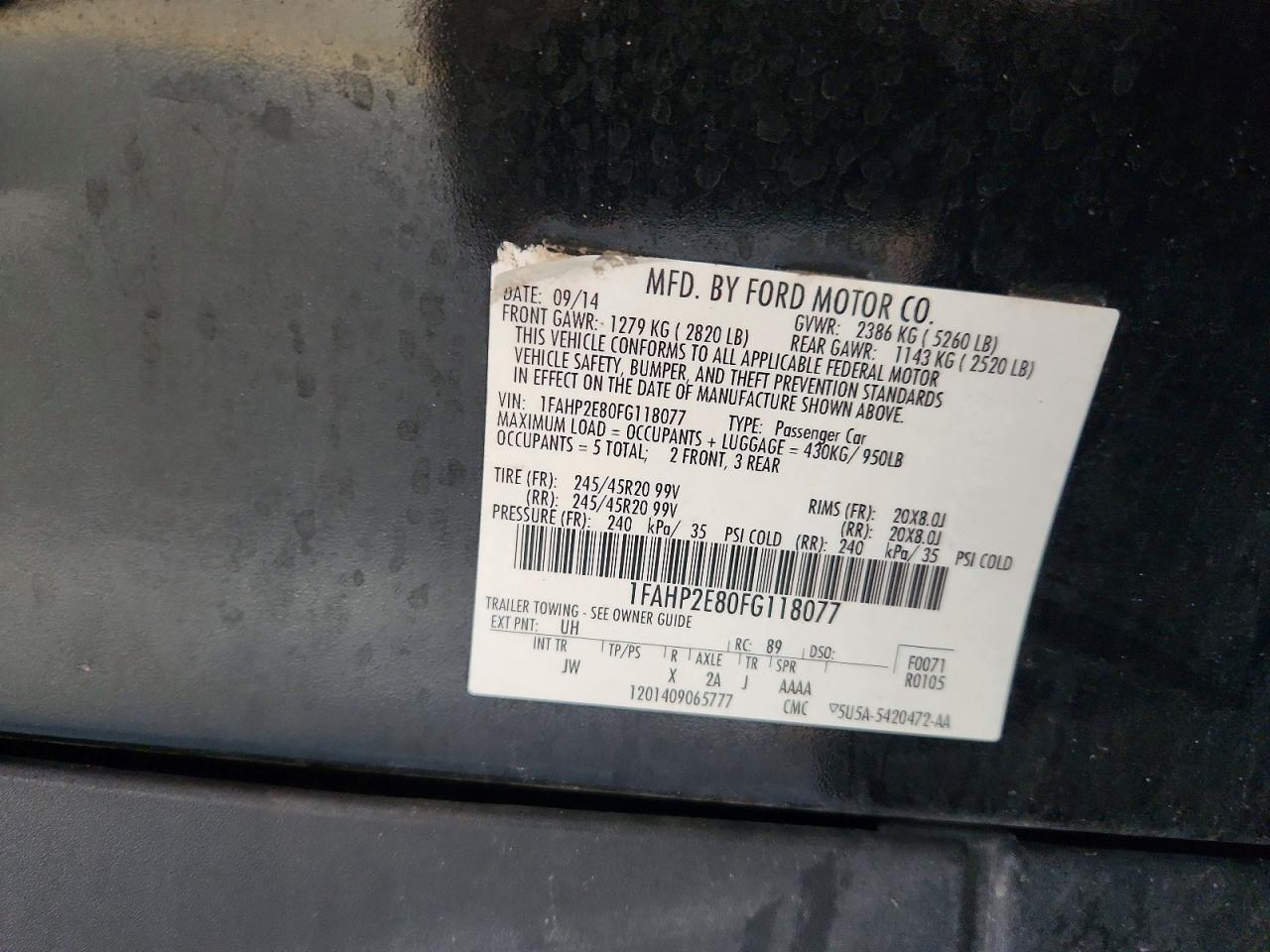 2015 Ford Taurus Sel Черный vin: 1FAHP2E80FG118077