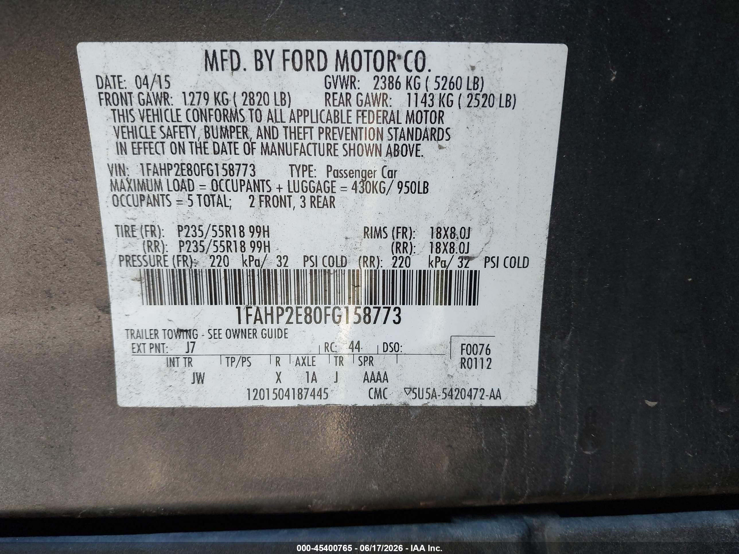 2015 Ford Taurus Sel Gray vin: 1FAHP2E80FG158773