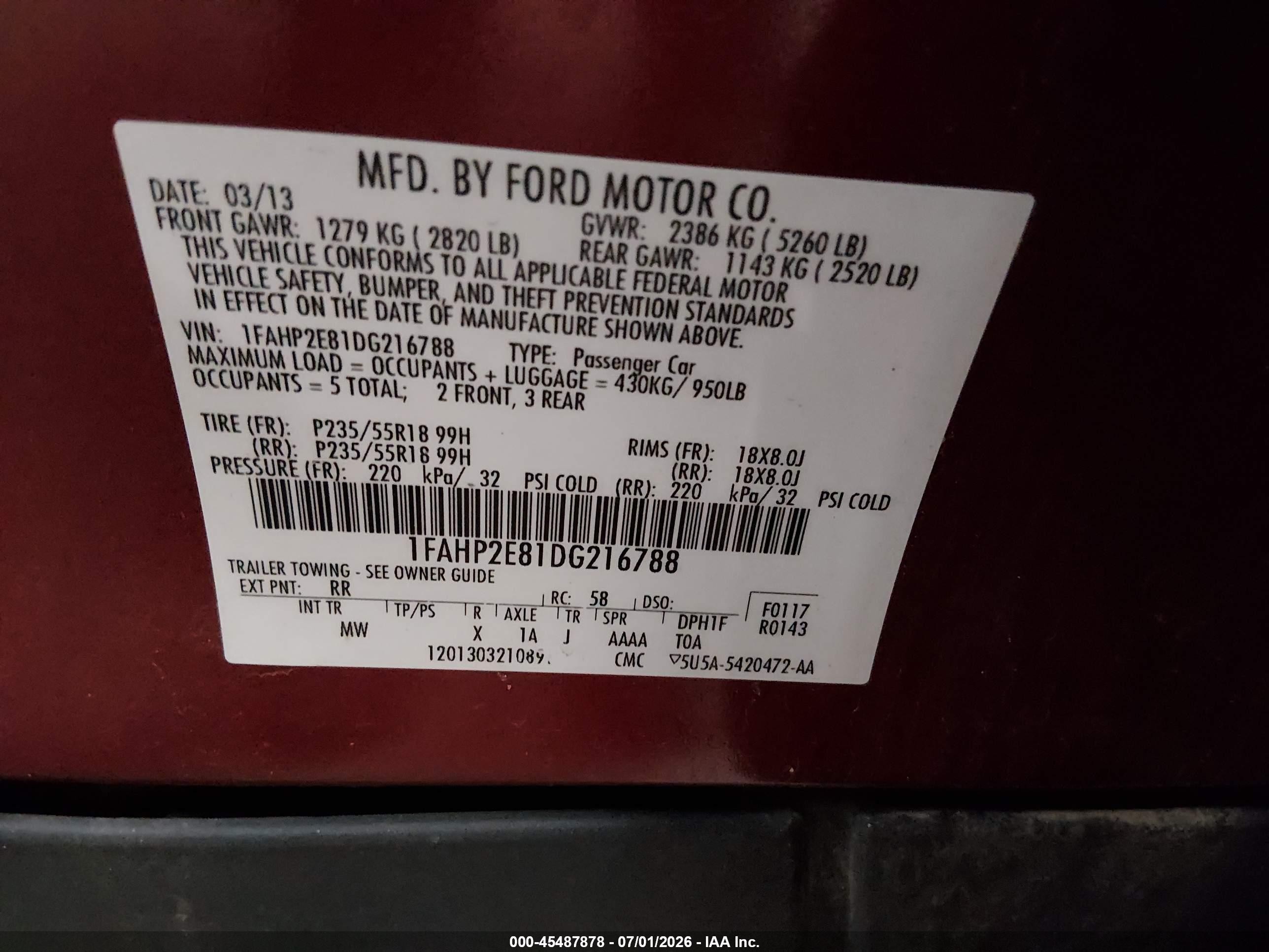 2013 Ford Taurus Sel Red vin: 1FAHP2E81DG216788
