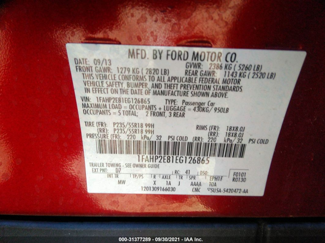 2014 Ford Taurus Sel Red vin: 1FAHP2E81EG126865