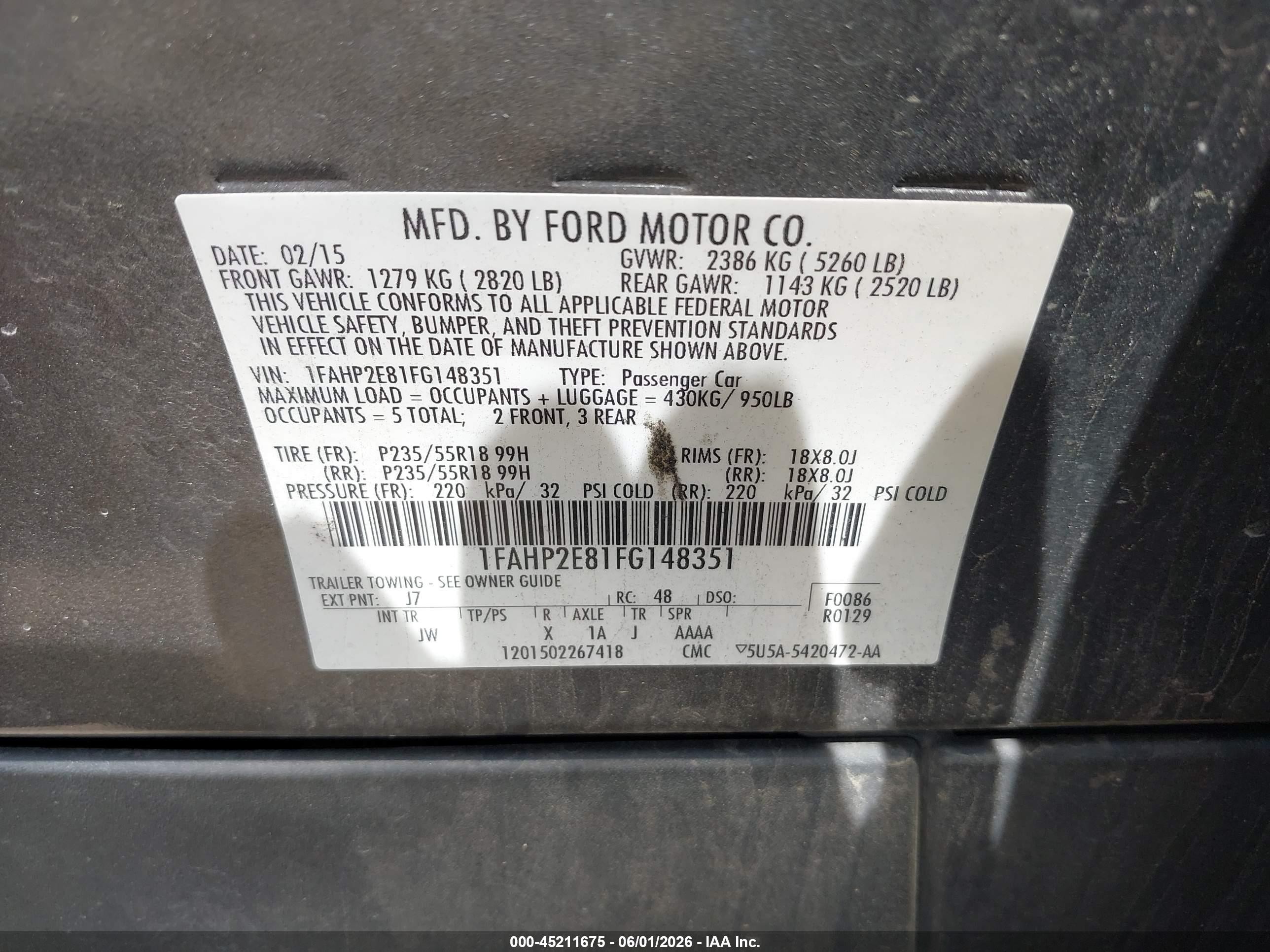 2015 Ford Taurus Sel Gray vin: 1FAHP2E81FG148351