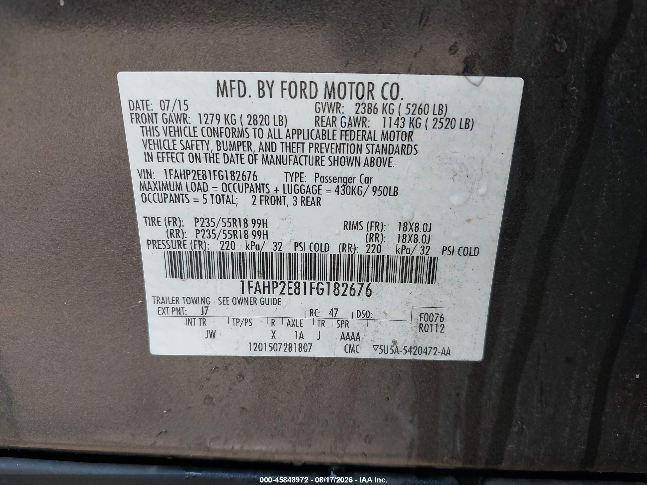 2015 Ford Taurus Sel Gray vin: 1FAHP2E81FG182676