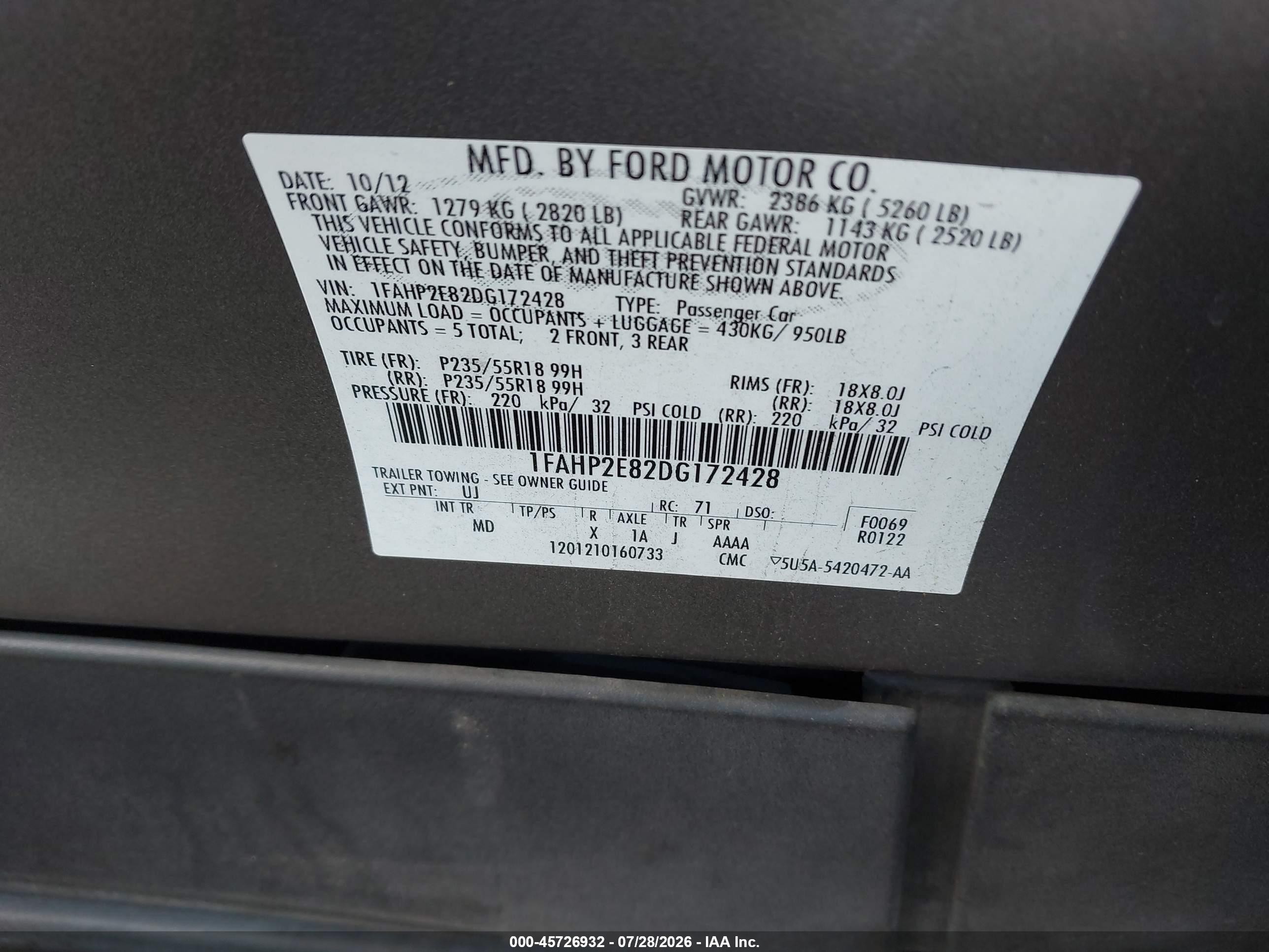 2013 Ford Taurus Sel Gray vin: 1FAHP2E82DG172428