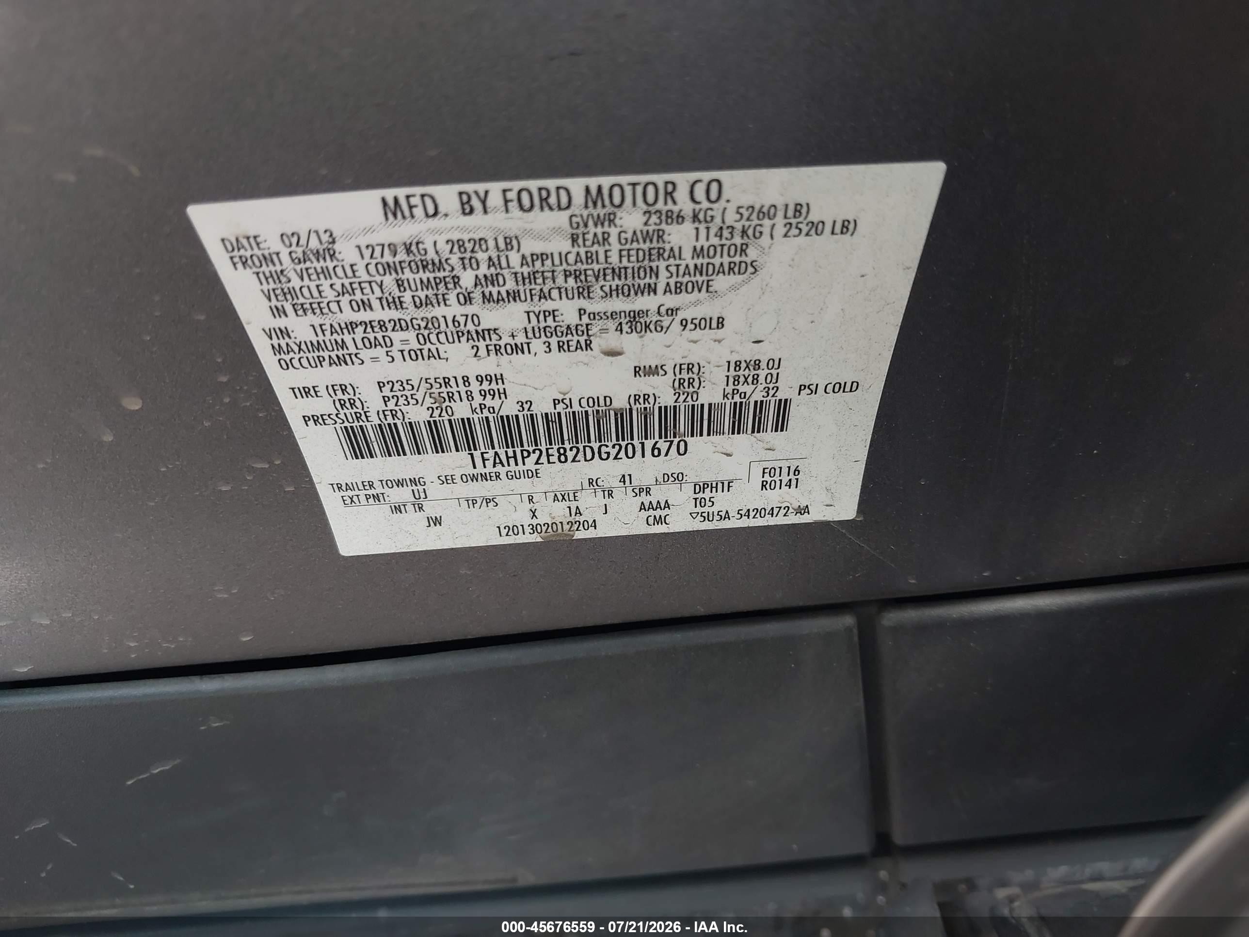 2013 Ford Taurus Sel Gray vin: 1FAHP2E82DG201670