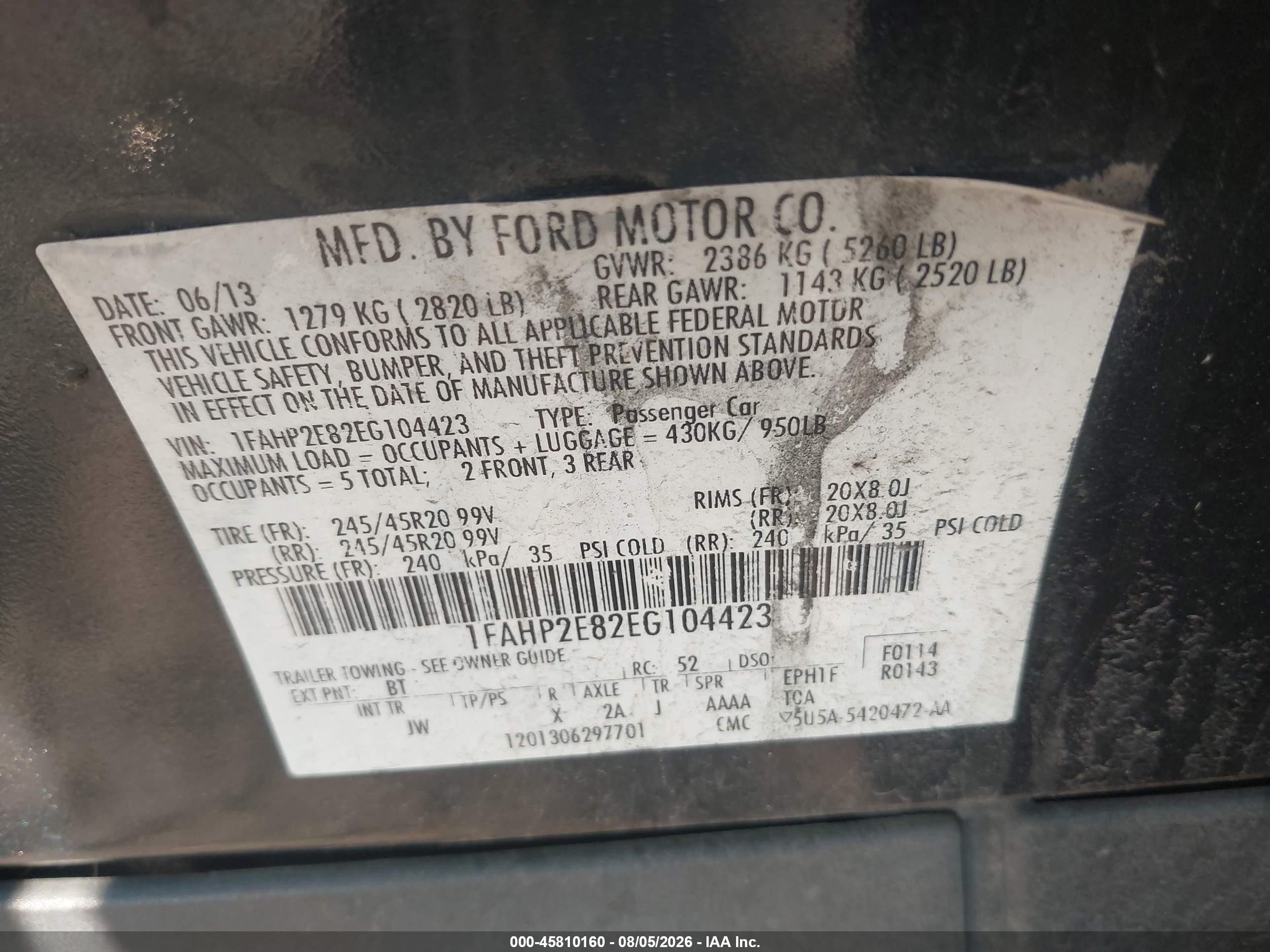 2014 Ford Taurus Sel Black vin: 1FAHP2E82EG104423