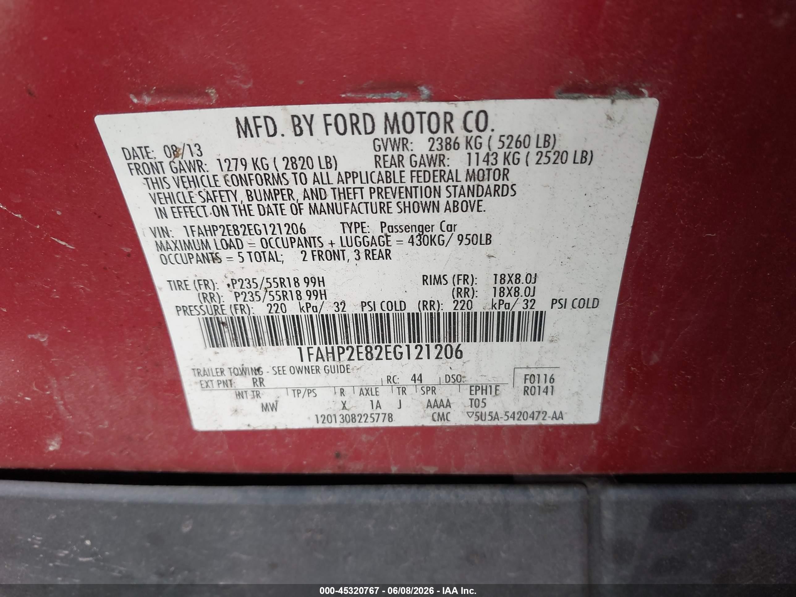 2014 Ford Taurus Sel Red vin: 1FAHP2E82EG121206
