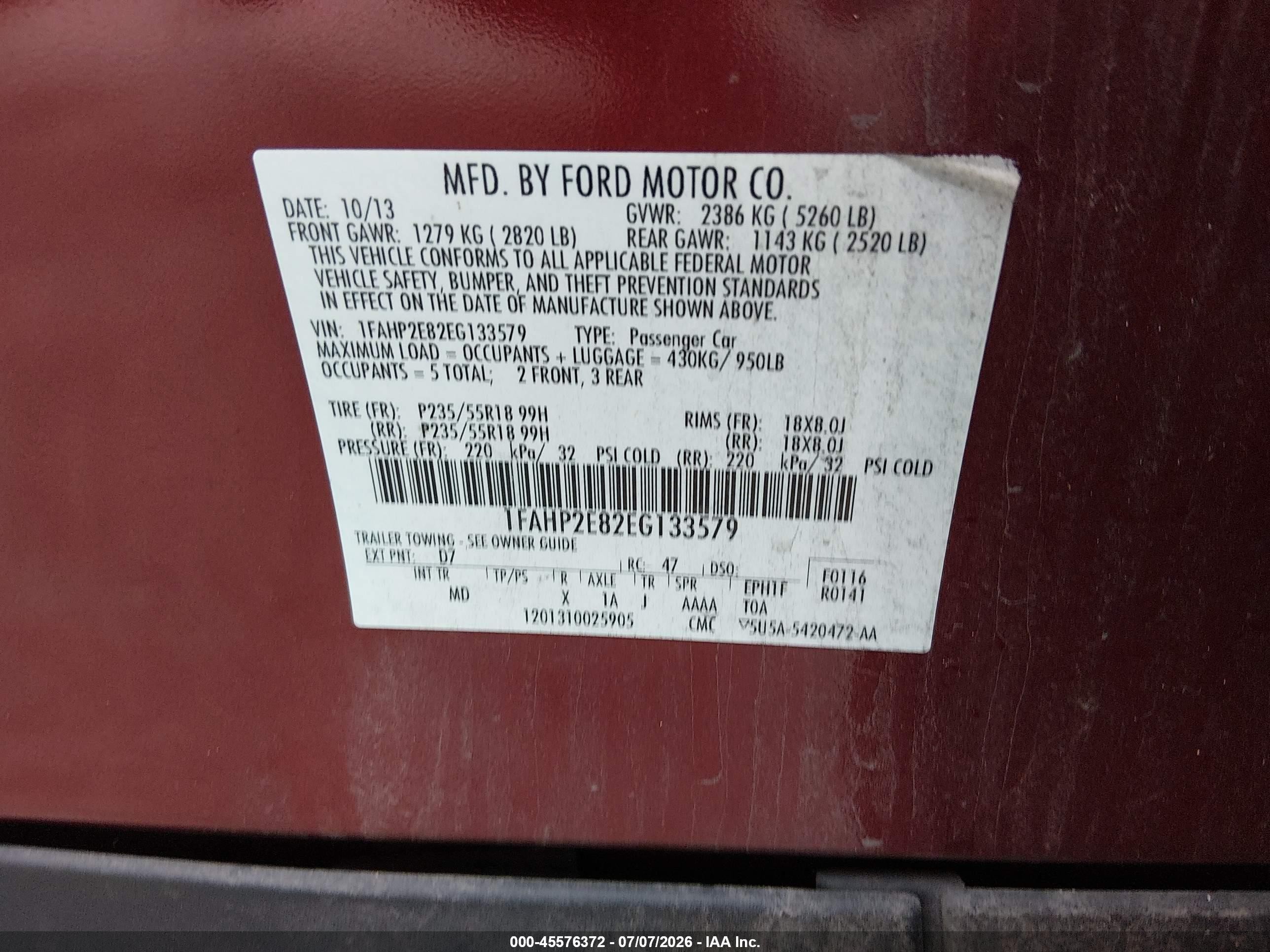 2014 Ford Taurus Sel Maroon vin: 1FAHP2E82EG133579