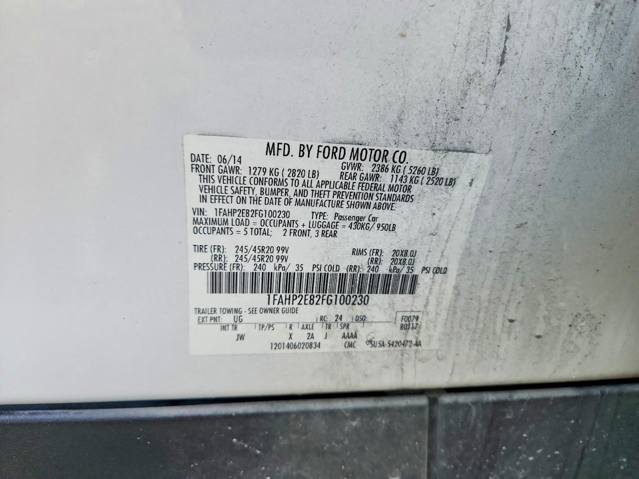 2015 Ford Taurus Sel White vin: 1FAHP2E82FG100230
