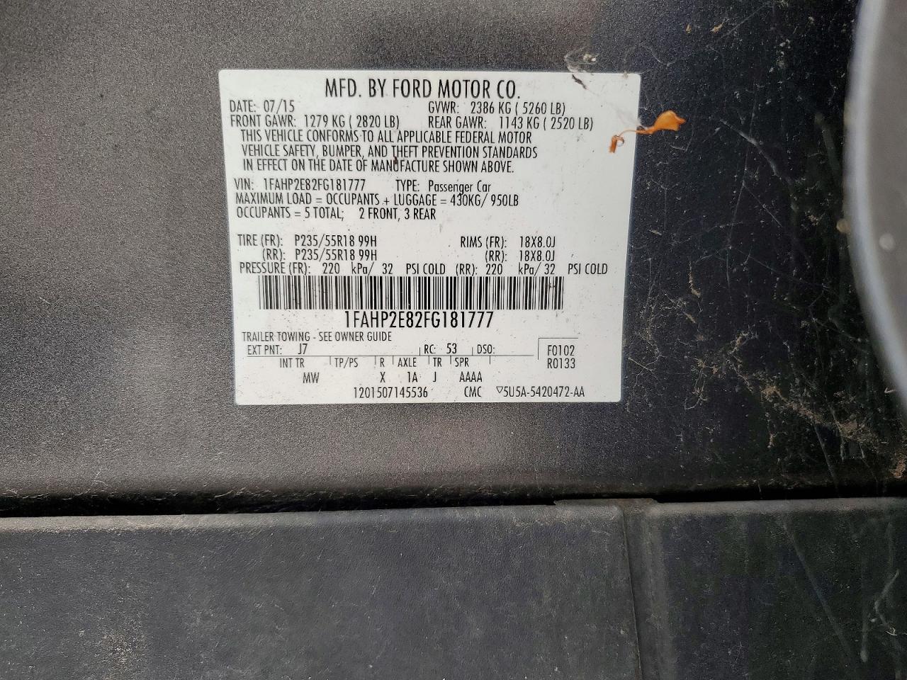 2015 Ford Taurus Sel Gray vin: 1FAHP2E82FG181777