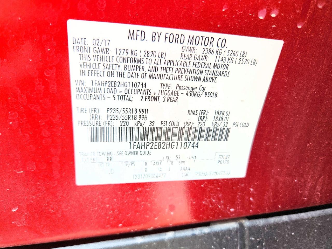 2017 Ford Taurus Sel Red vin: 1FAHP2E82HG110744