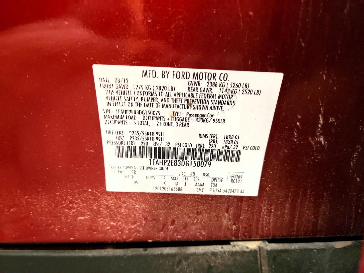 2013 Ford Taurus Sel Maroon vin: 1FAHP2E83DG150079