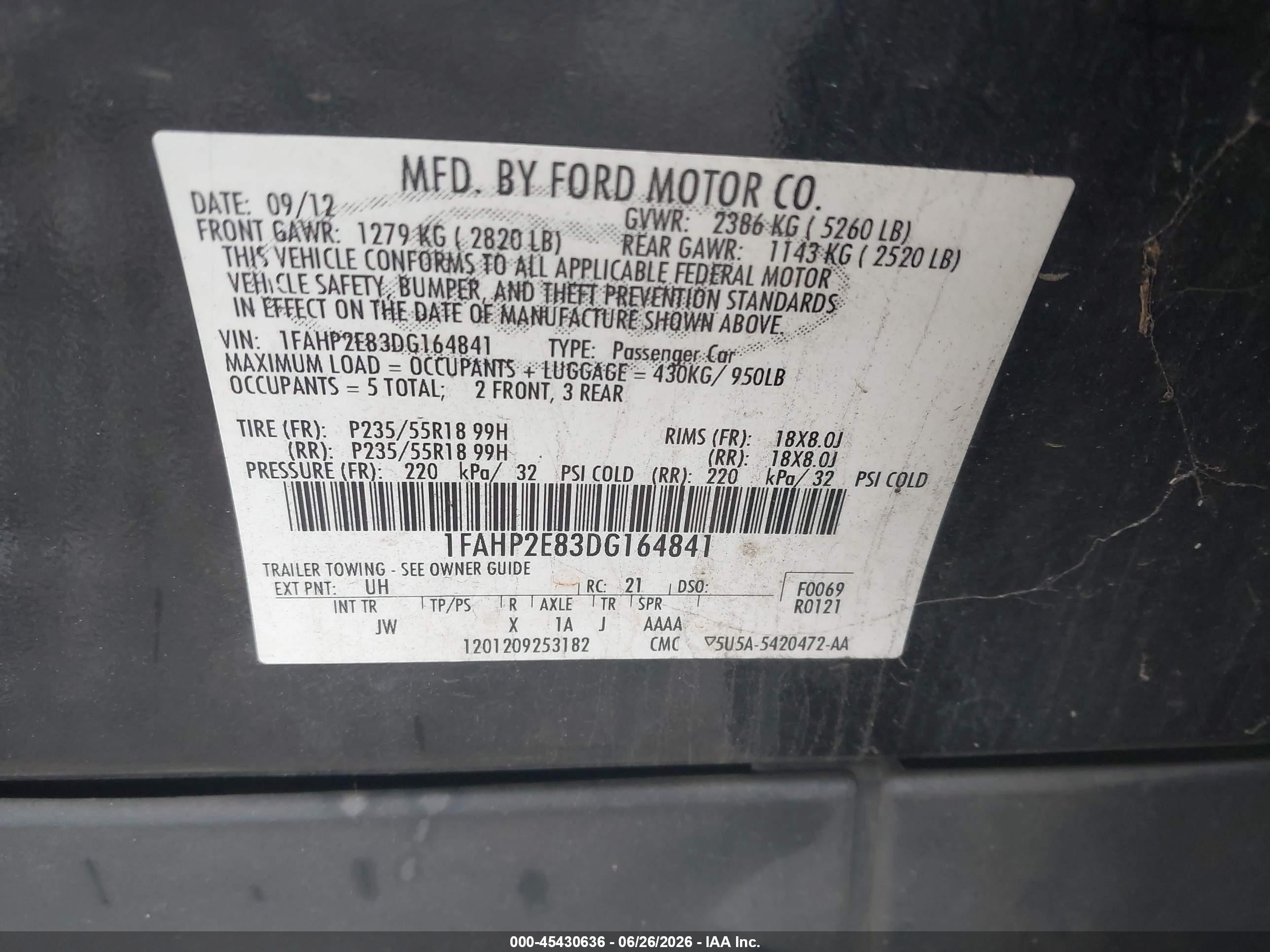 2013 Ford Taurus Sel Black vin: 1FAHP2E83DG164841