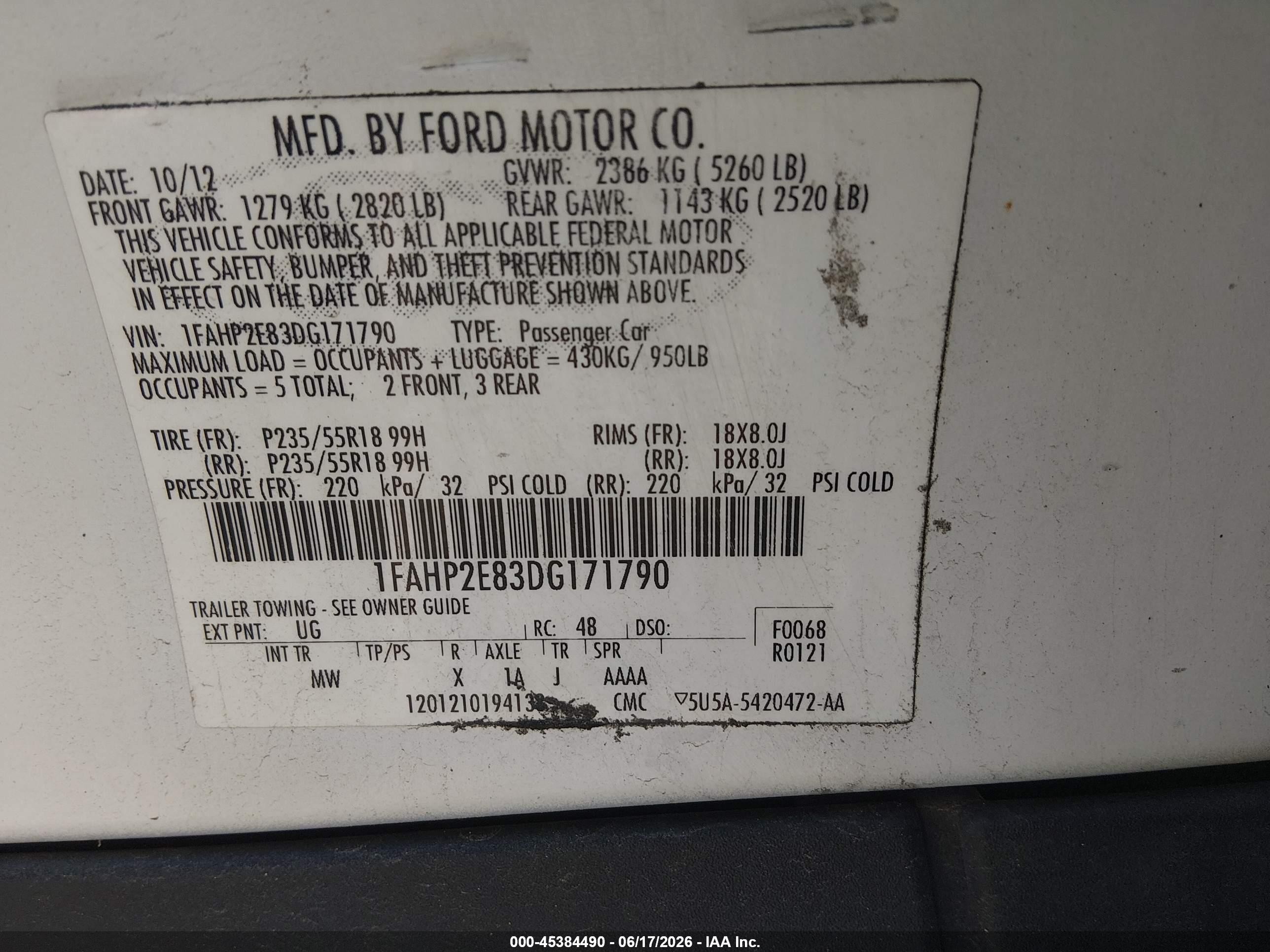 2013 Ford Taurus Sel White vin: 1FAHP2E83DG171790