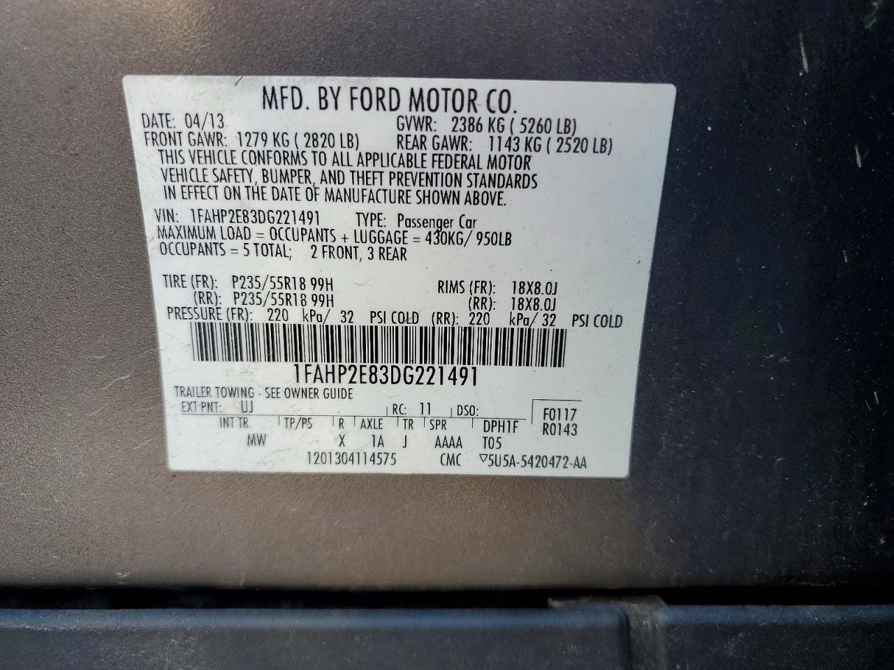 2013 Ford Taurus Sel Gray vin: 1FAHP2E83DG221491