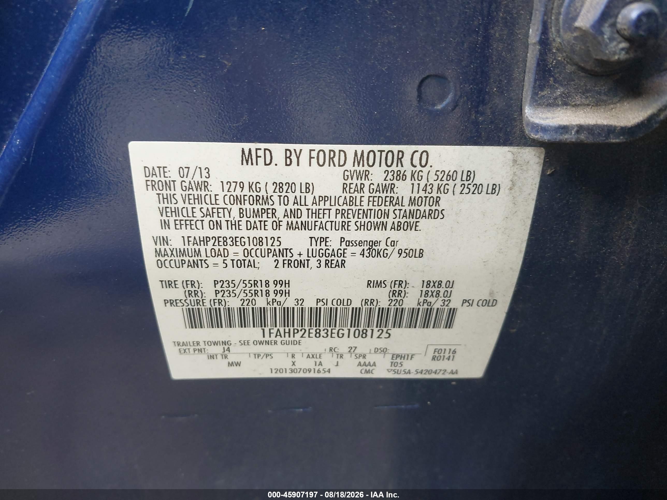 2014 Ford Taurus Sel Blue vin: 1FAHP2E83EG108125