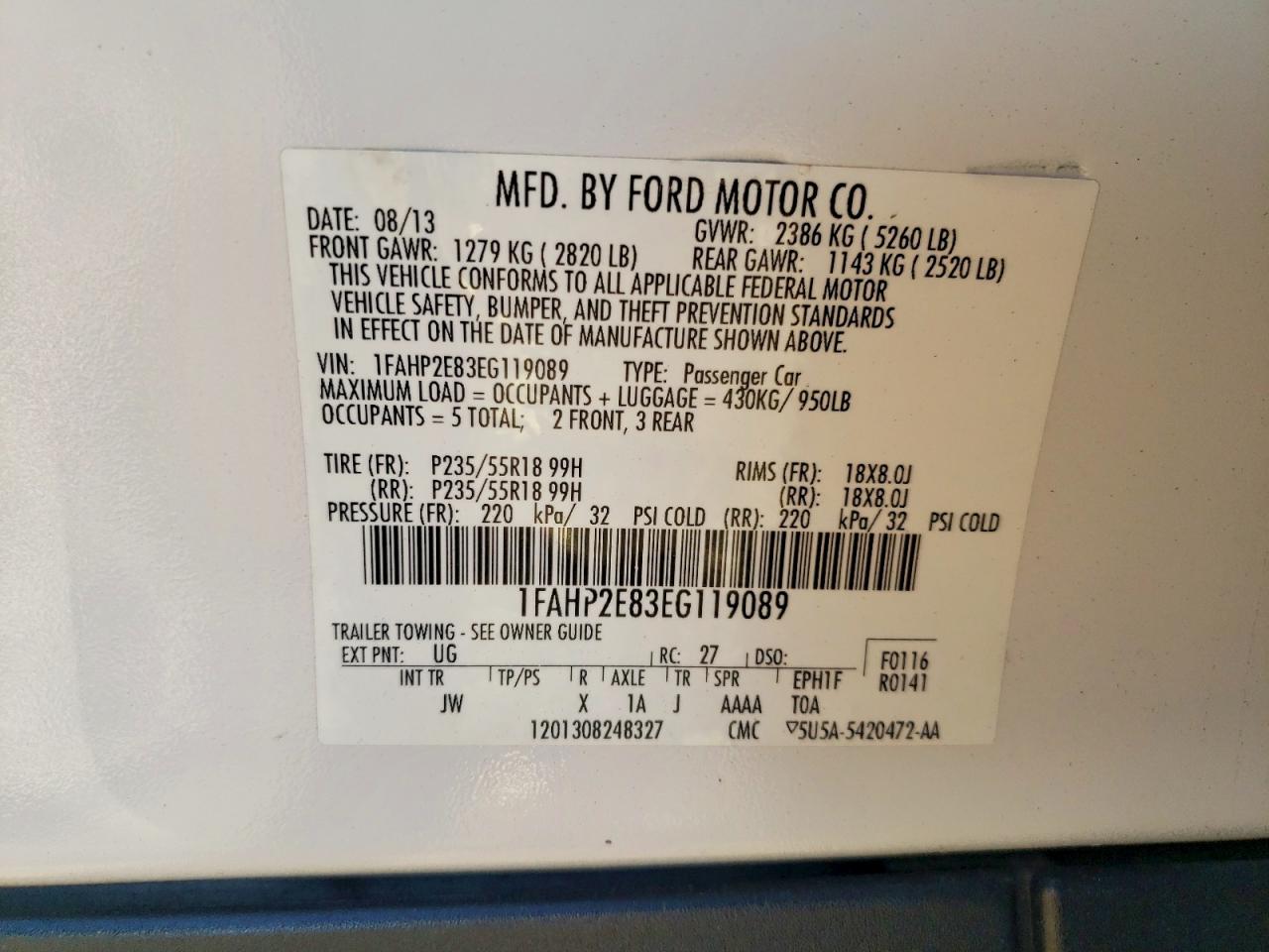 2014 Ford Taurus Sel White vin: 1FAHP2E83EG119089