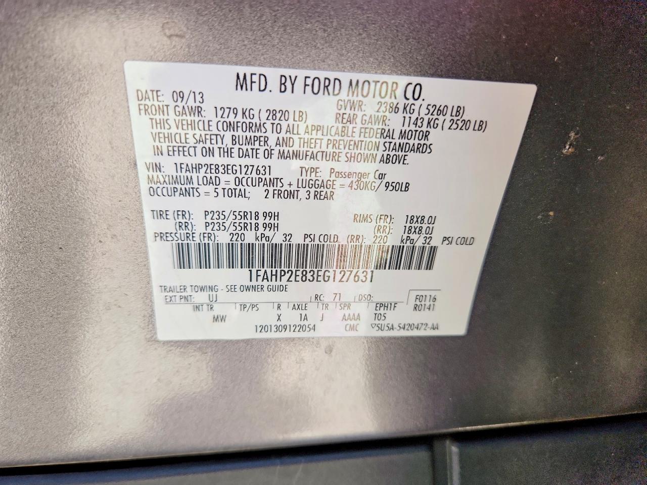 2014 Ford Taurus Sel Charcoal vin: 1FAHP2E83EG127631