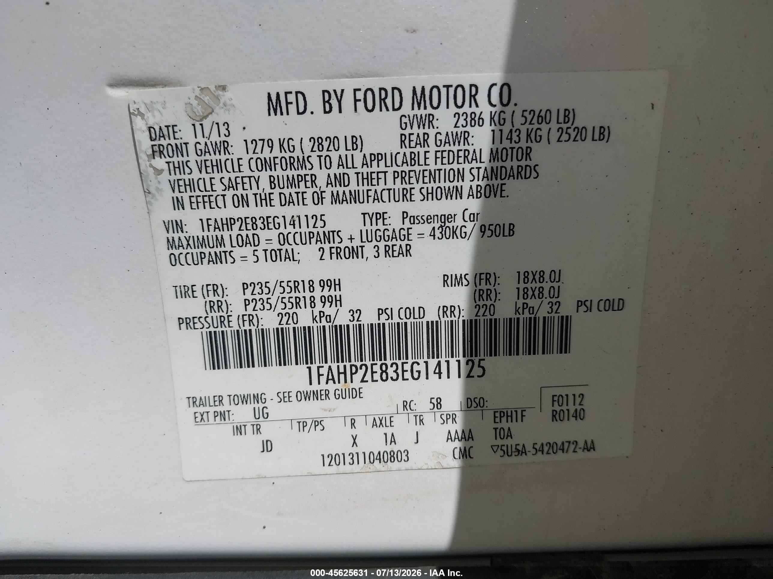 2014 Ford Taurus Sel White vin: 1FAHP2E83EG141125