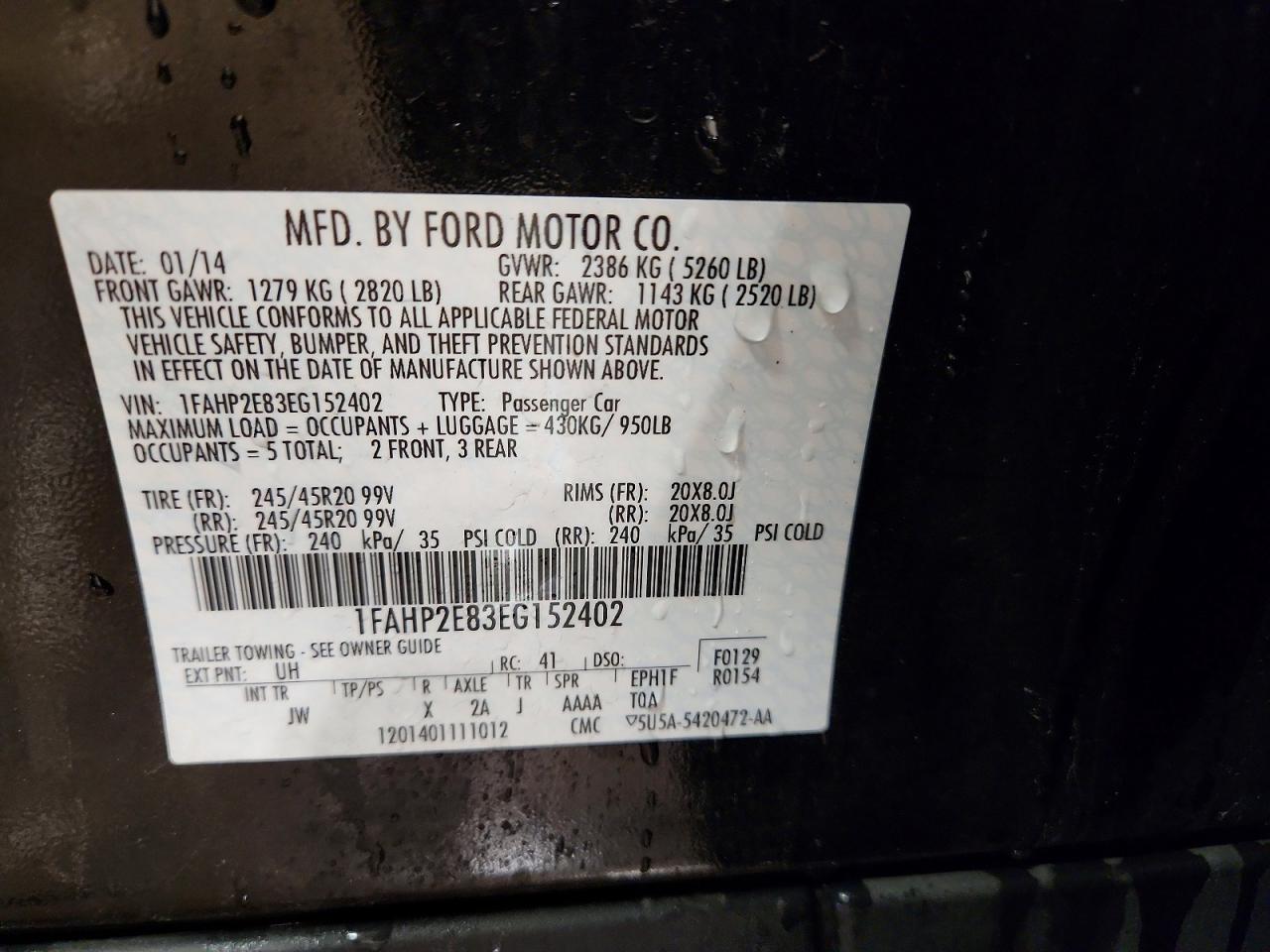 2014 Ford Taurus Sel Черный vin: 1FAHP2E83EG152402