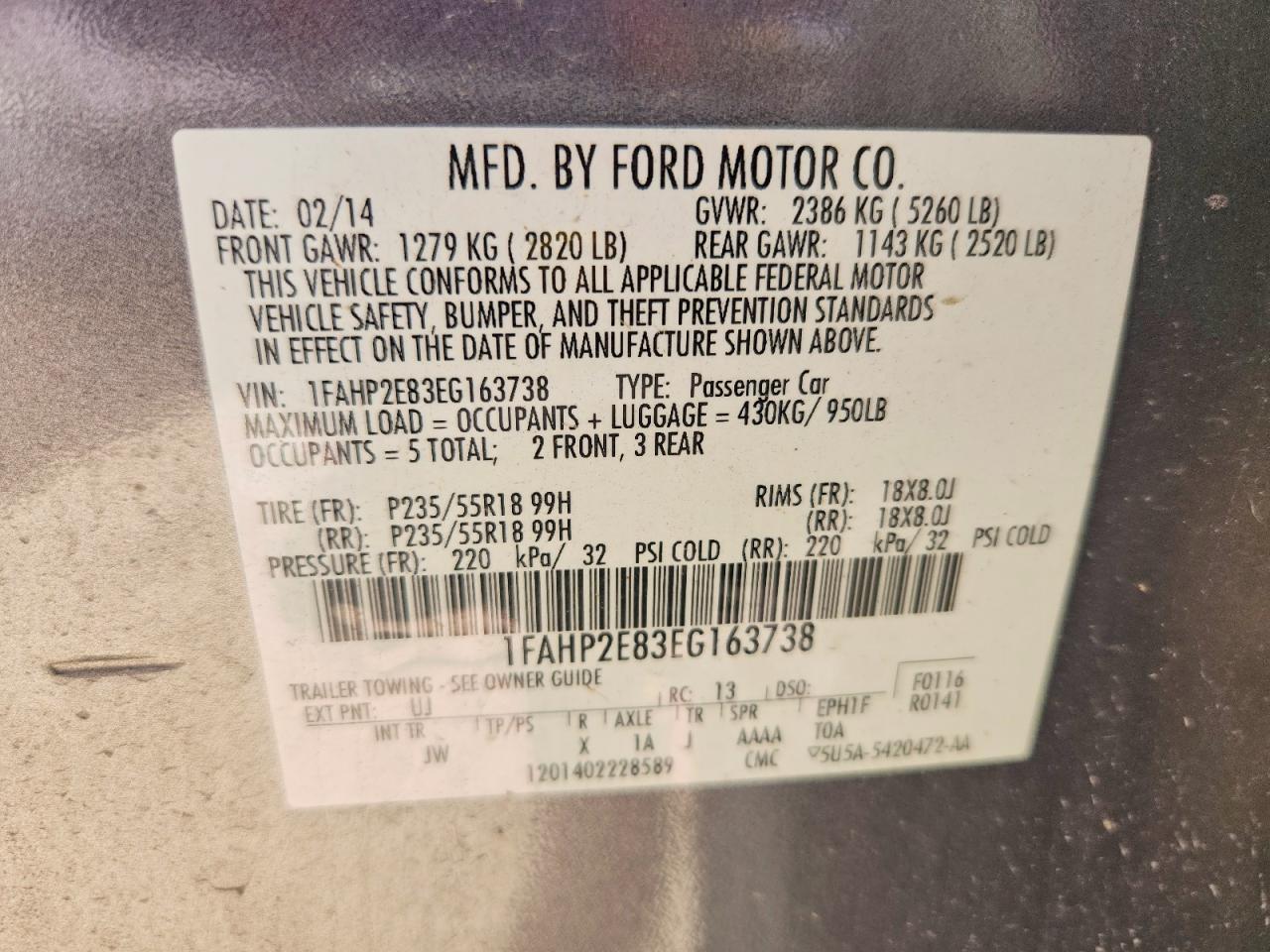 2014 Ford Taurus Sel Gray vin: 1FAHP2E83EG163738
