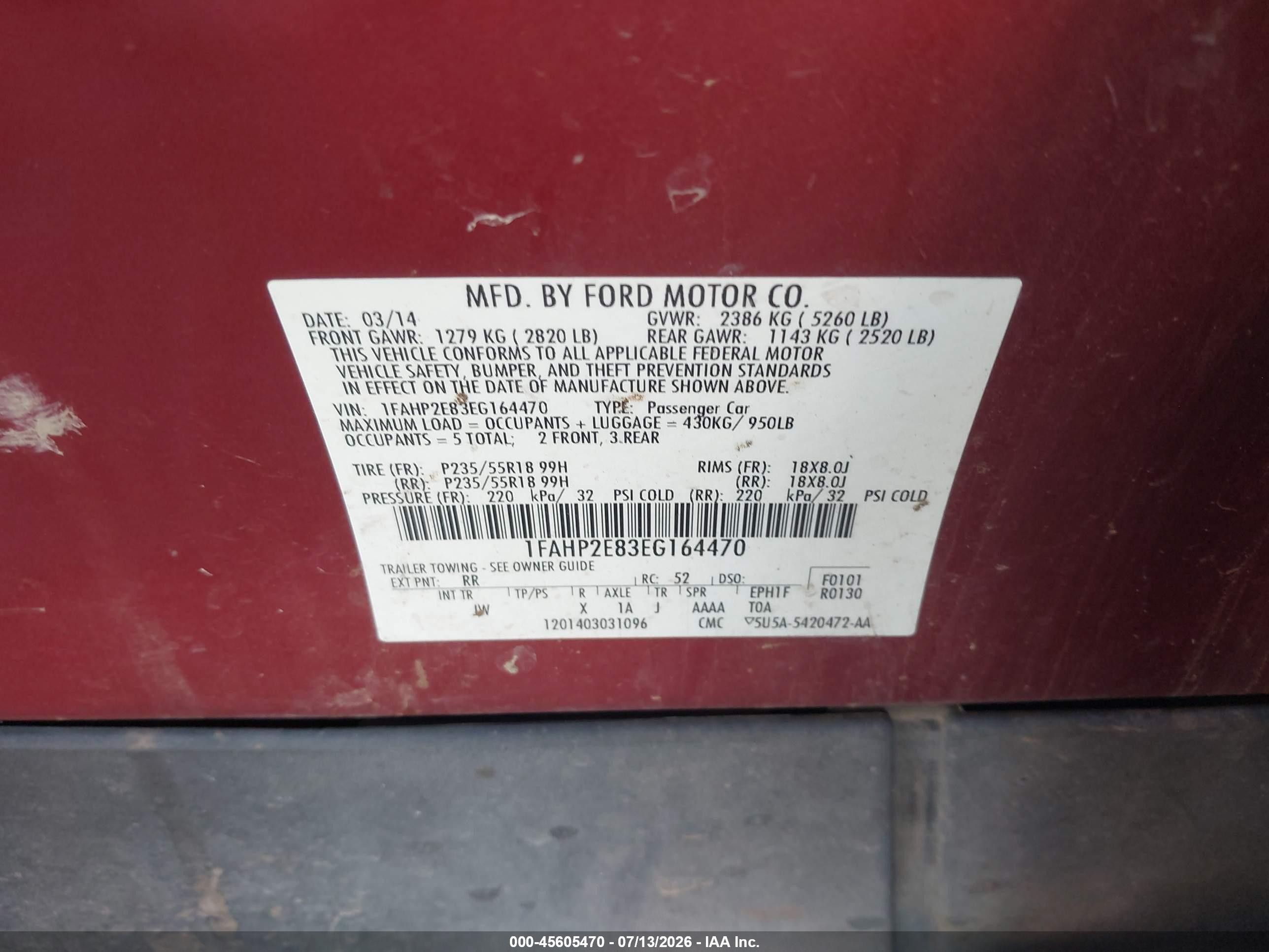 2014 Ford Taurus Sel Red vin: 1FAHP2E83EG164470