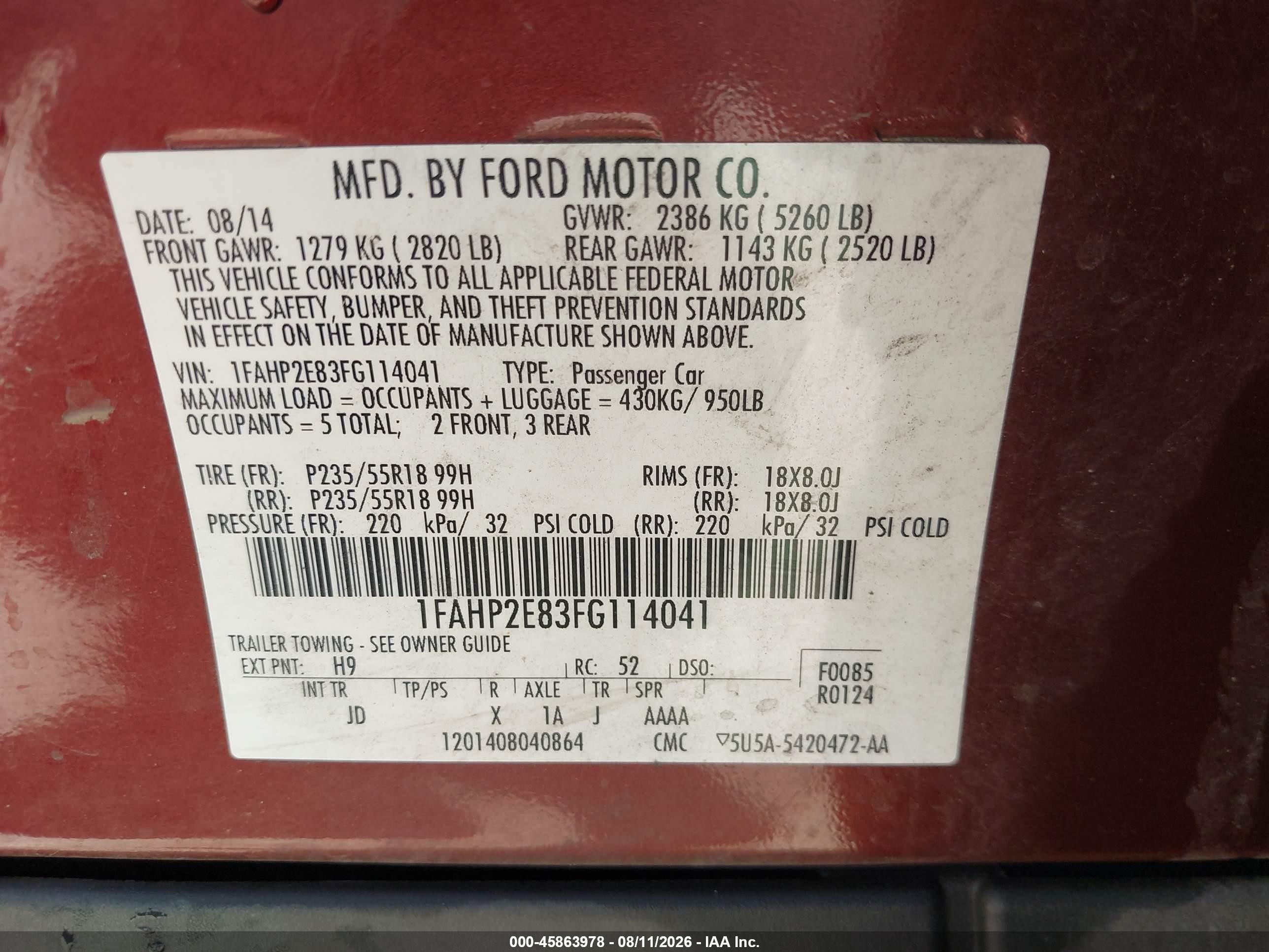2015 Ford Taurus Sel Red vin: 1FAHP2E83FG114041