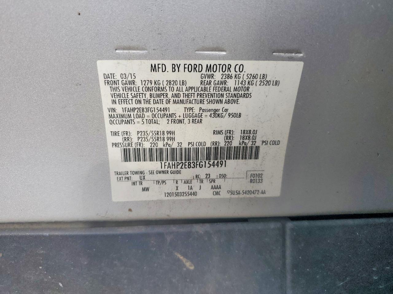 2015 Ford Taurus Sel Gray vin: 1FAHP2E83FG154491