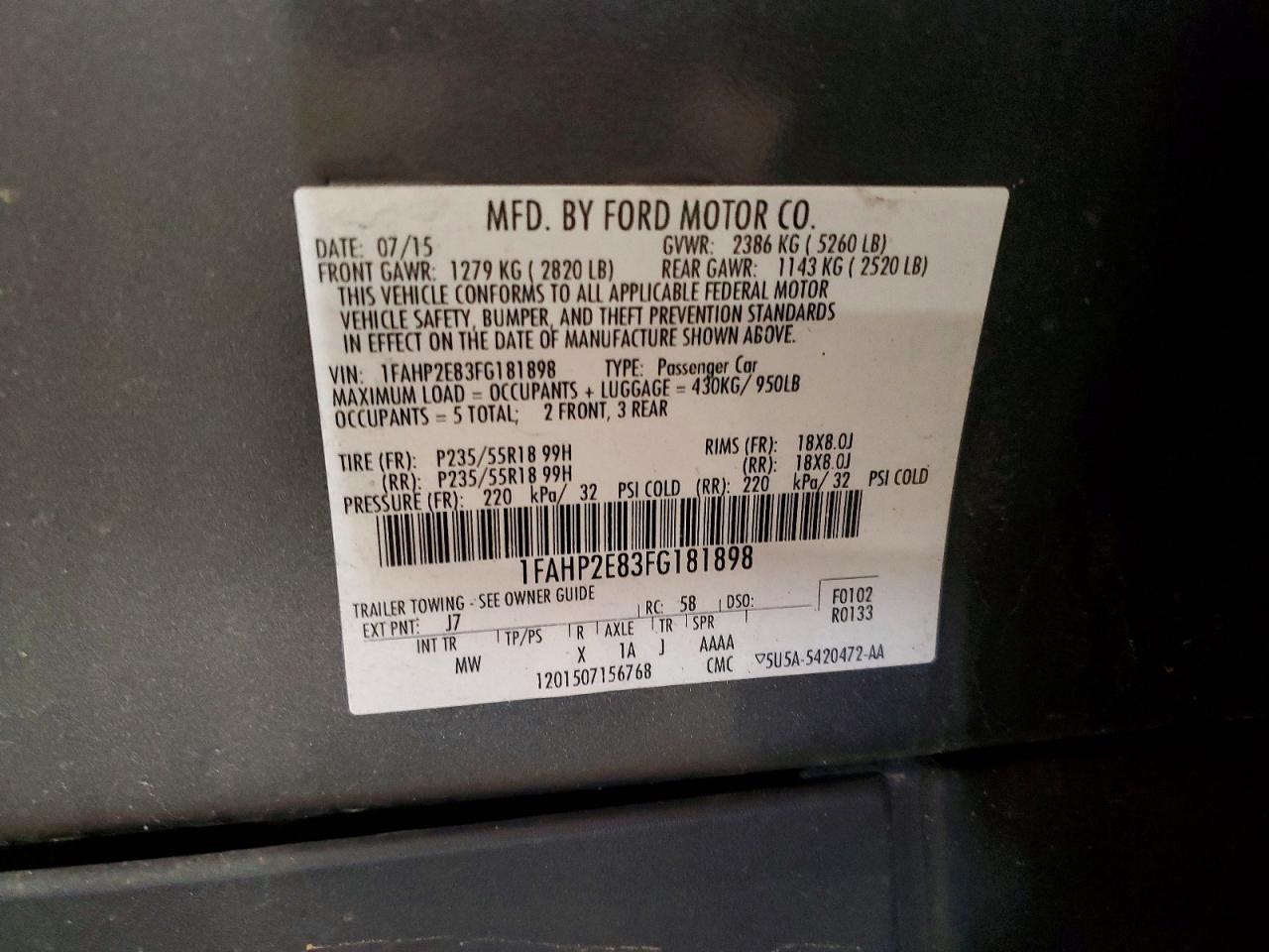 2015 Ford Taurus Sel Gray vin: 1FAHP2E83FG181898