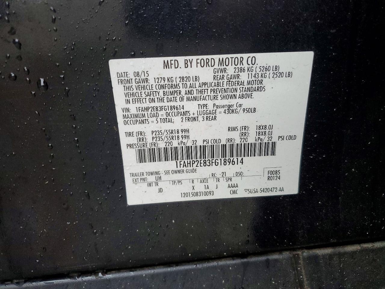 2015 Ford Taurus Sel Black vin: 1FAHP2E83FG189614