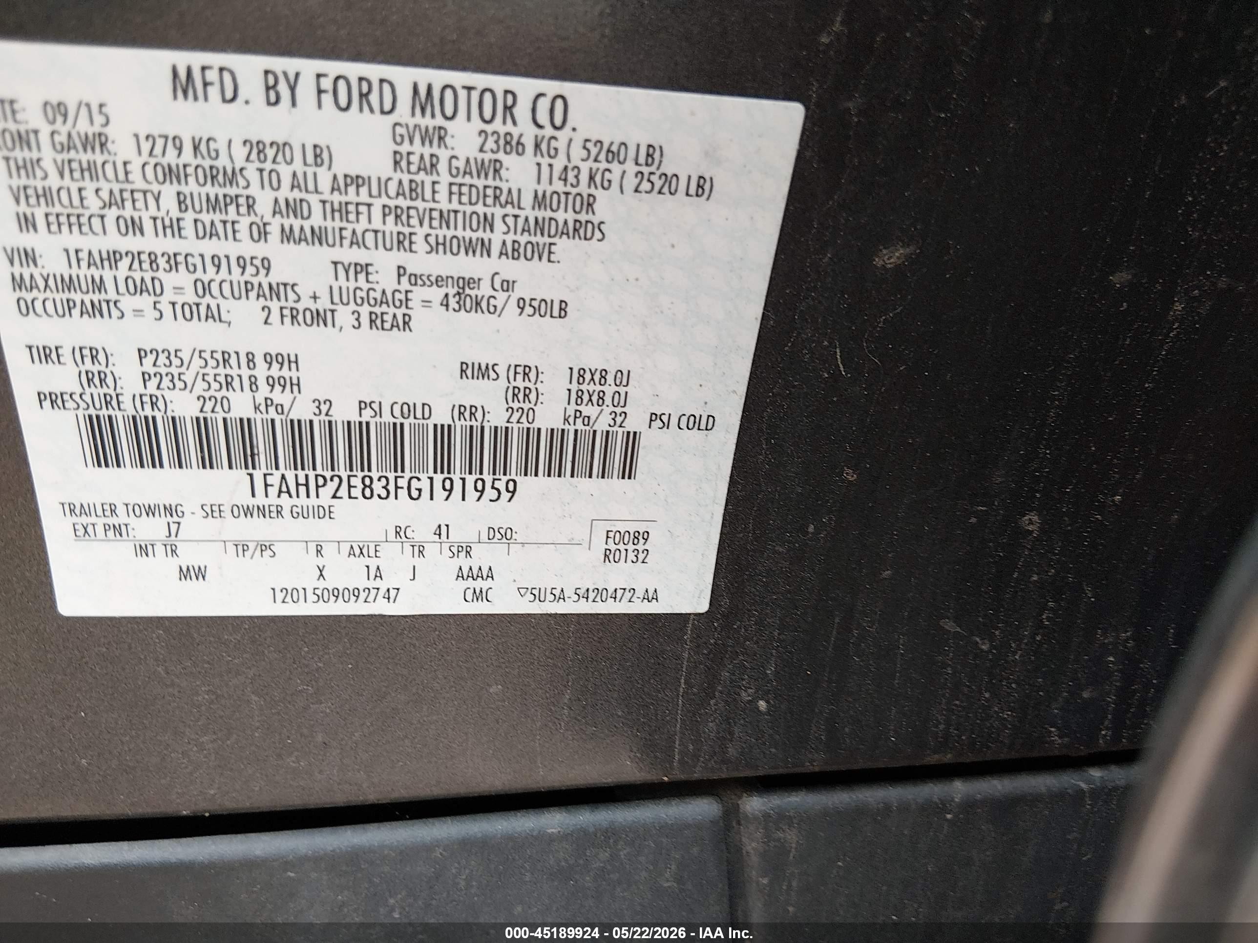 2015 Ford Taurus Sel Gray vin: 1FAHP2E83FG191959
