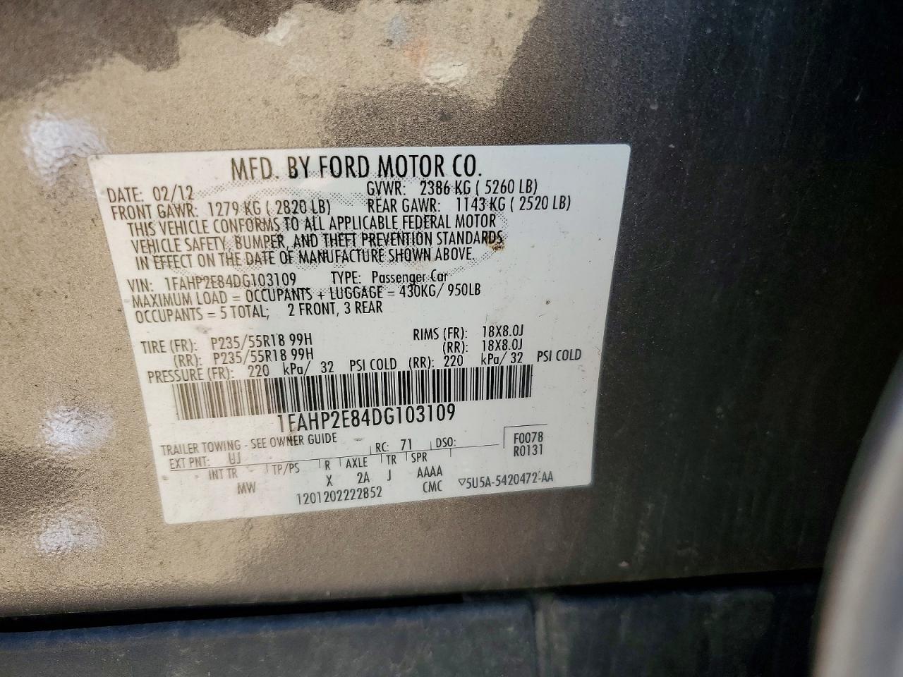 2013 Ford Taurus Sel Серый vin: 1FAHP2E84DG103109