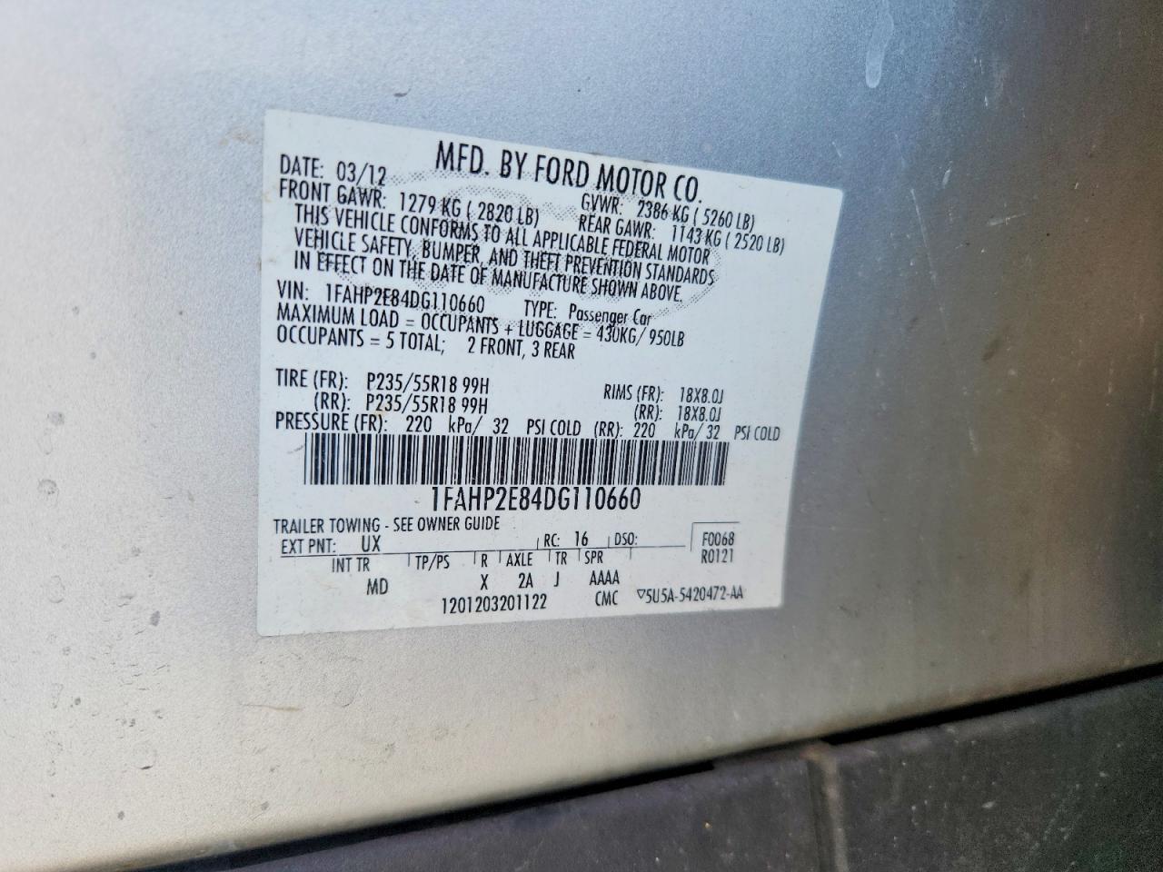 2013 Ford Taurus Sel Silver vin: 1FAHP2E84DG110660