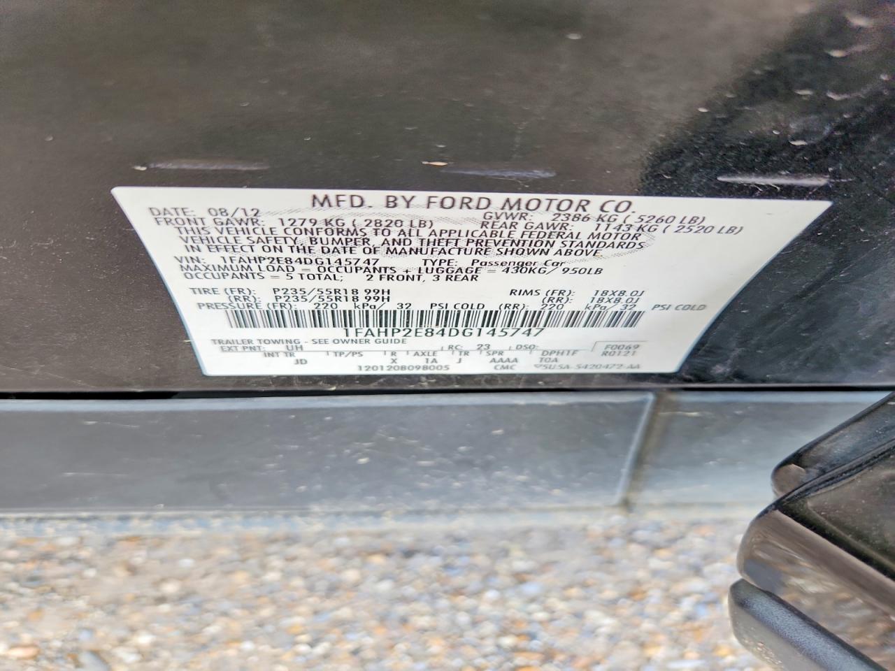 2013 Ford Taurus Sel Black vin: 1FAHP2E84DG145747