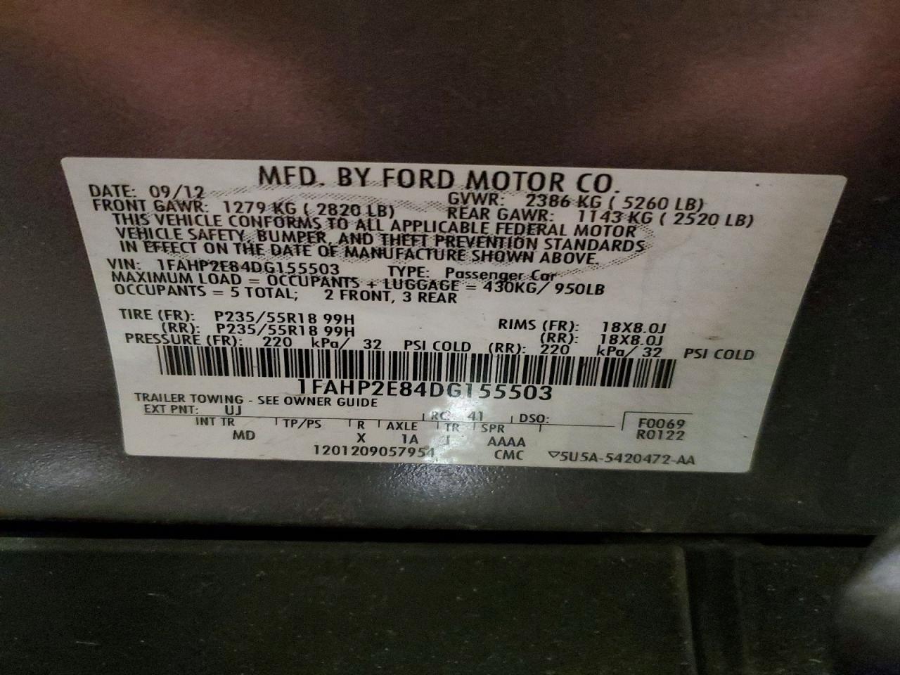2013 Ford Taurus Sel Gray vin: 1FAHP2E84DG155503