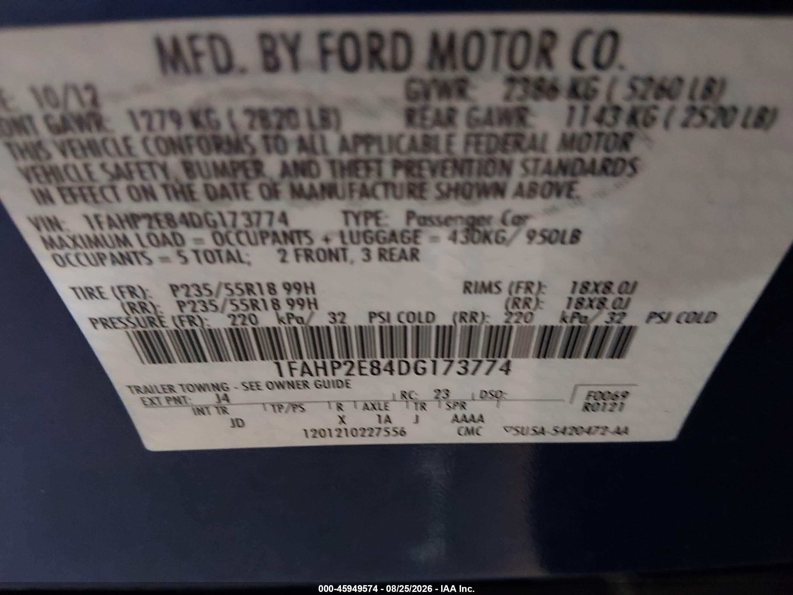 2013 Ford Taurus Sel Синий vin: 1FAHP2E84DG173774