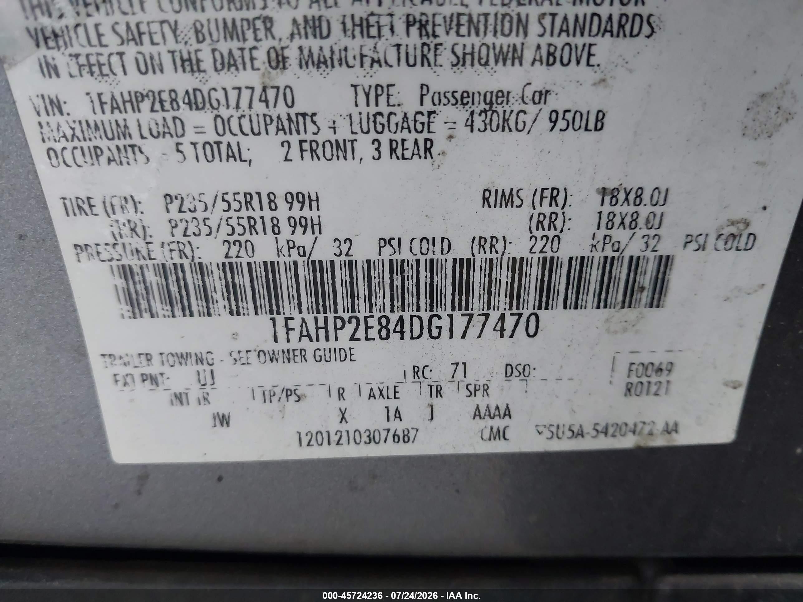 2013 Ford Taurus Sel Серый vin: 1FAHP2E84DG177470