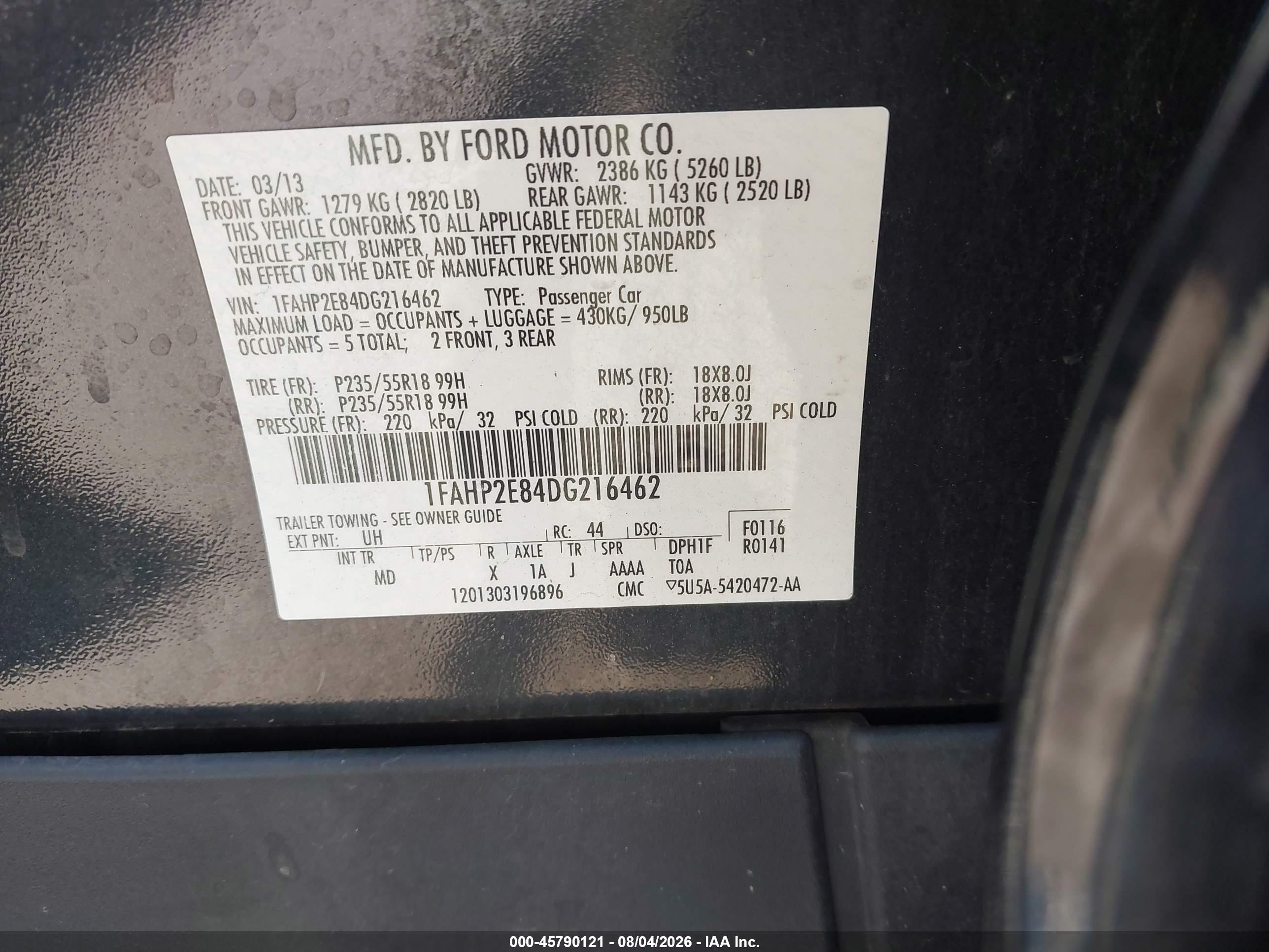 2013 Ford Taurus Sel Черный vin: 1FAHP2E84DG216462