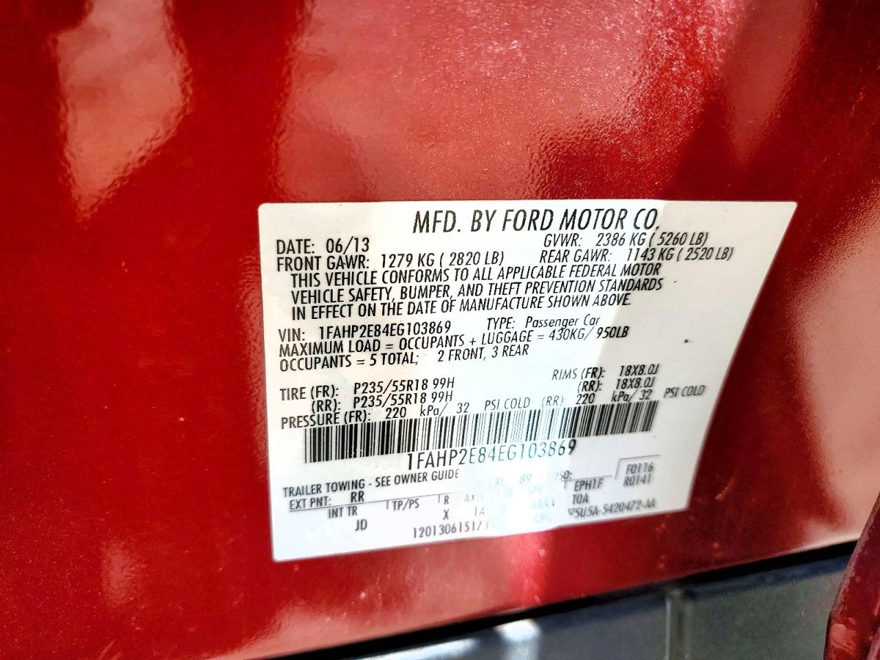 2014 Ford Taurus Red vin: 1FAHP2E84EG103869