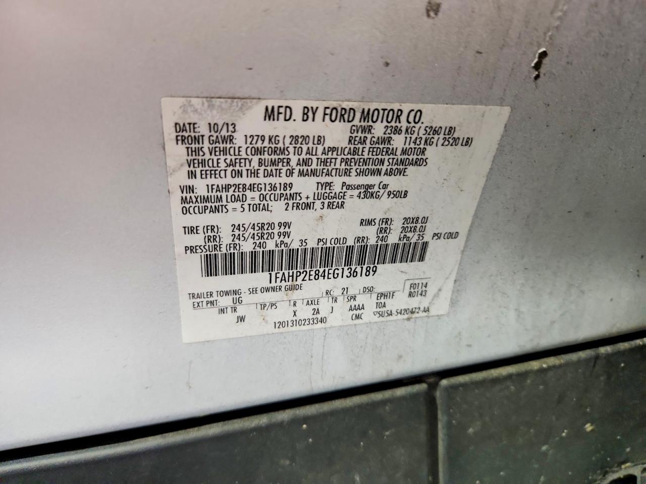 2014 Ford Taurus Sel White vin: 1FAHP2E84EG136189