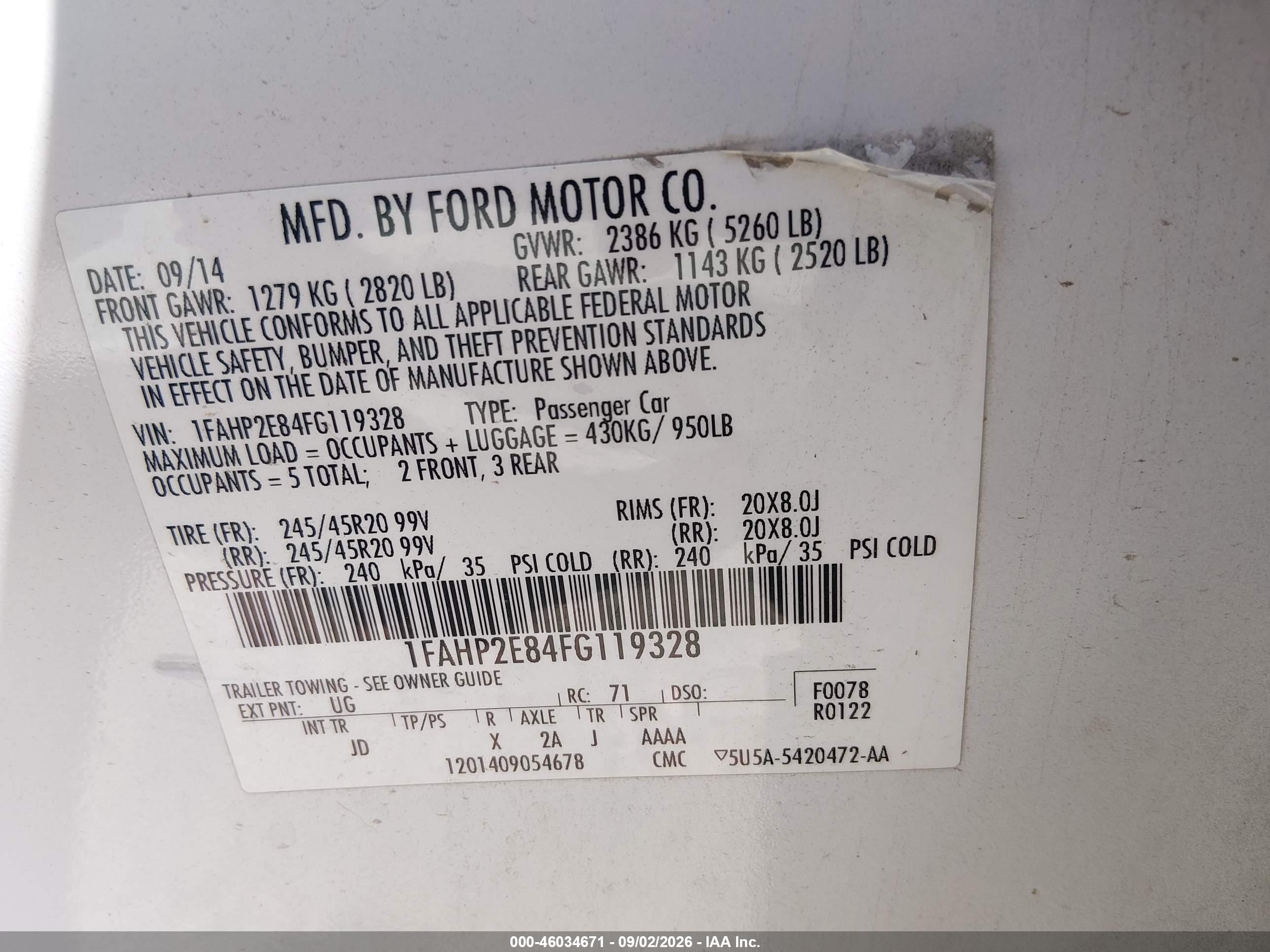 2015 Ford Taurus Sel White vin: 1FAHP2E84FG119328