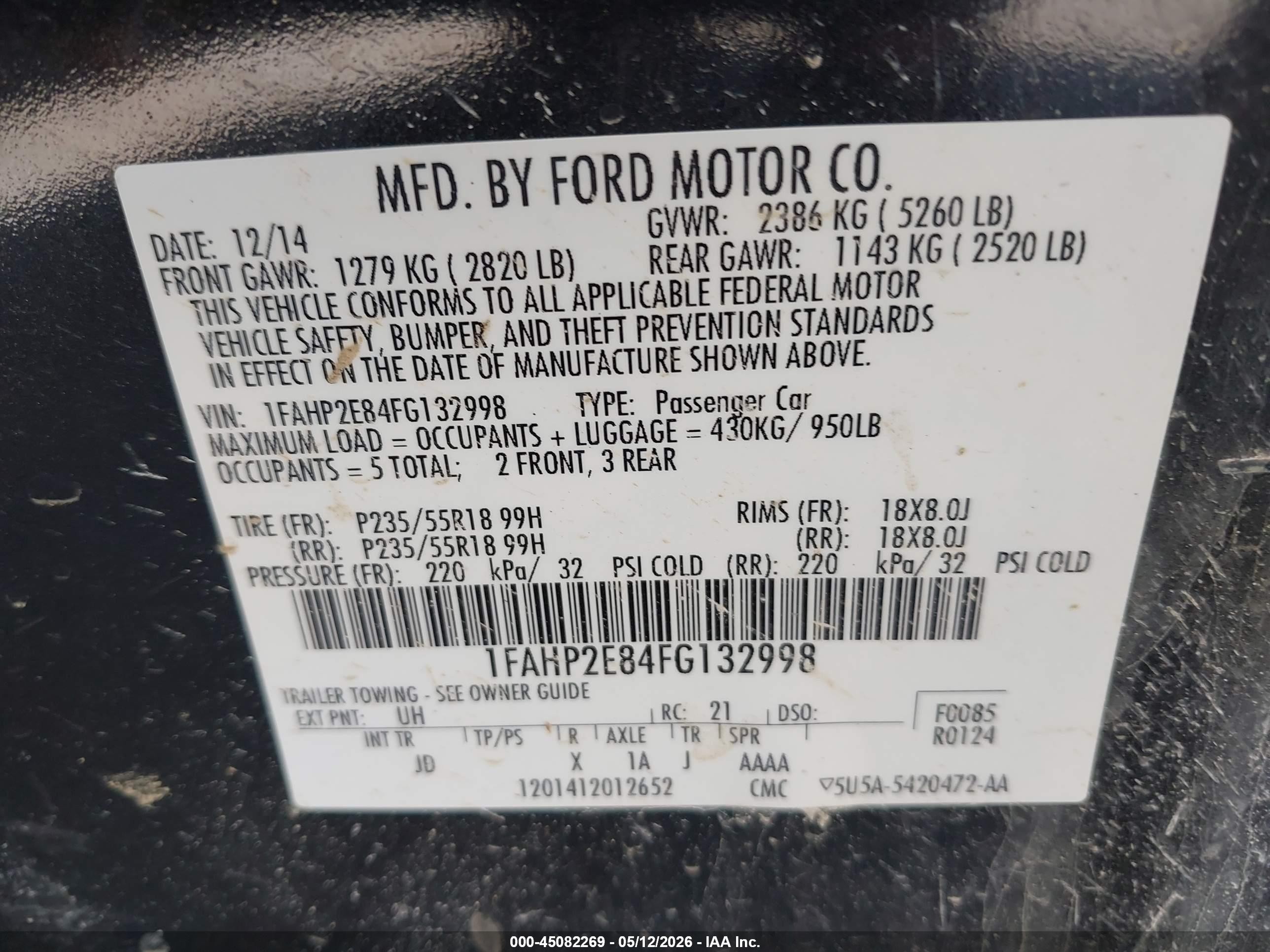 2015 Ford Taurus Sel Black vin: 1FAHP2E84FG132998
