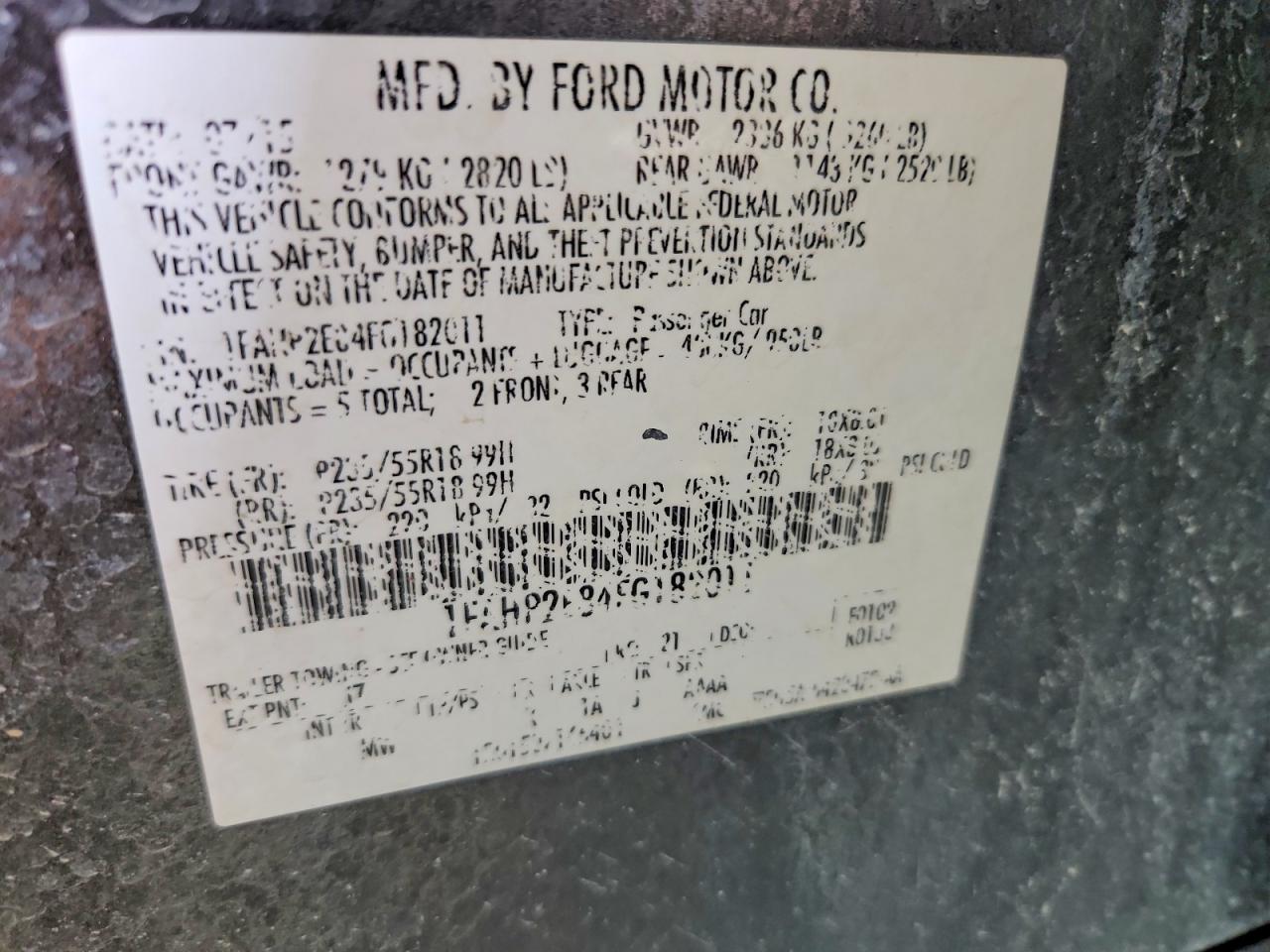 2015 Ford Taurus Sel Gray vin: 1FAHP2E84FG182011