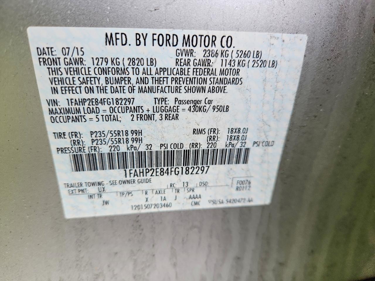 2015 Ford Taurus Sel Silver vin: 1FAHP2E84FG182297