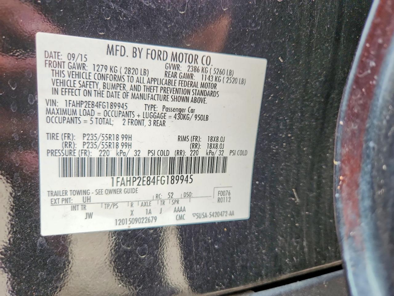 2015 Ford Taurus Sel Black vin: 1FAHP2E84FG189945