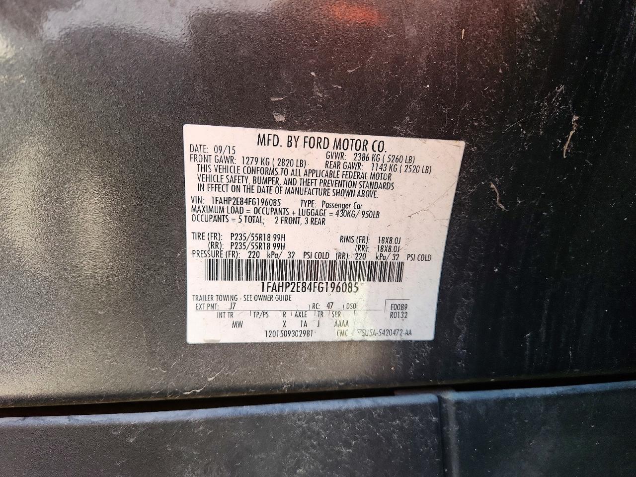 2015 Ford Taurus Sel Gray vin: 1FAHP2E84FG196085