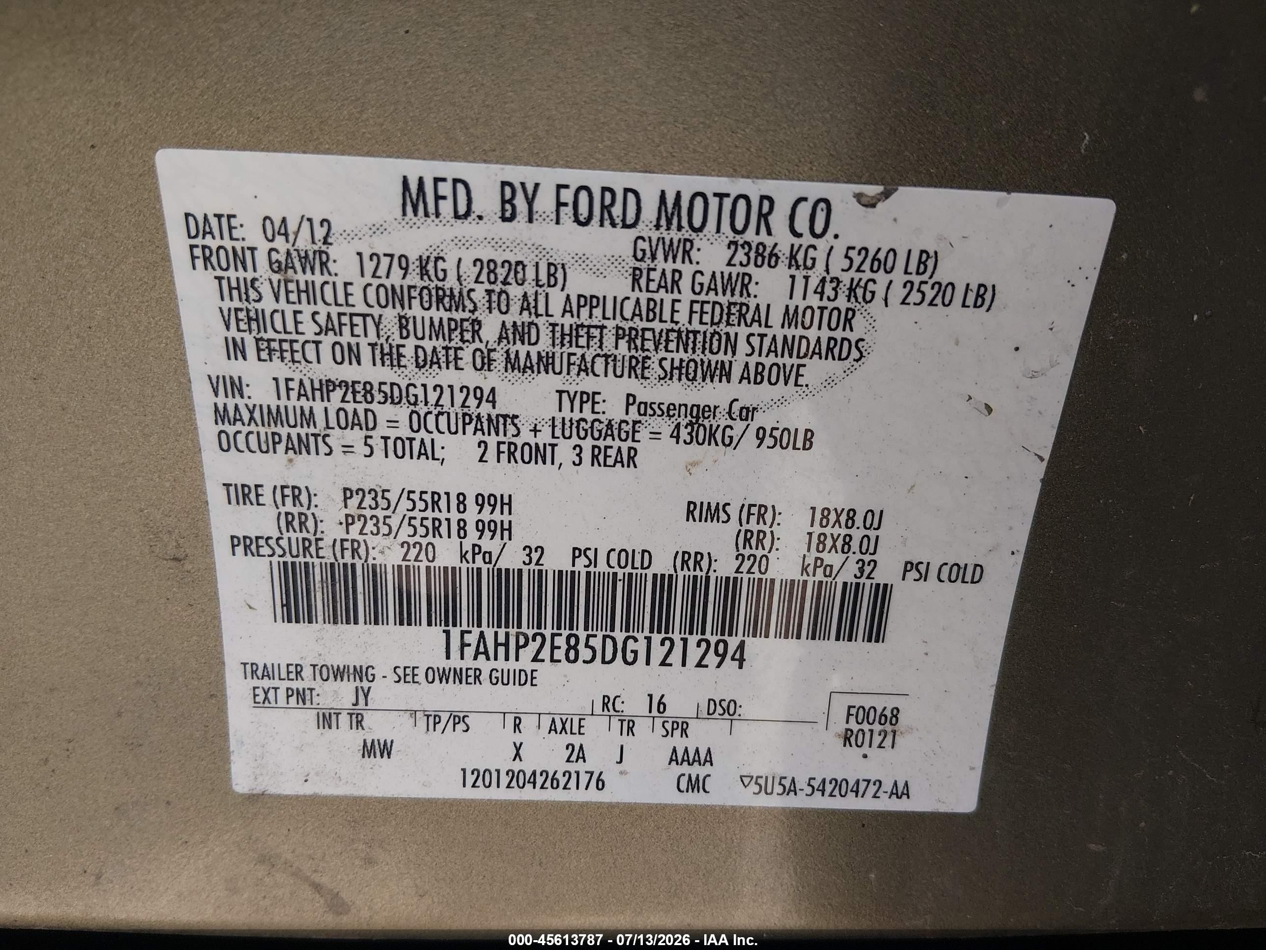 2013 Ford Taurus Sel Green vin: 1FAHP2E85DG121294