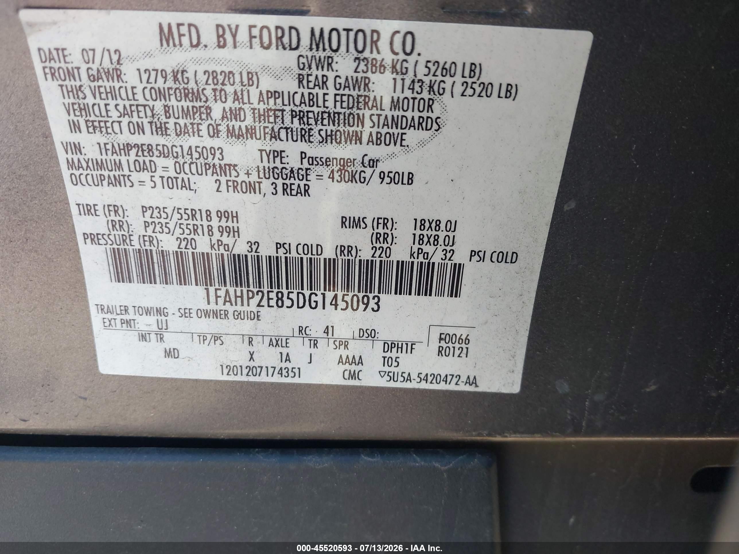 2013 Ford Taurus Sel Gray vin: 1FAHP2E85DG145093